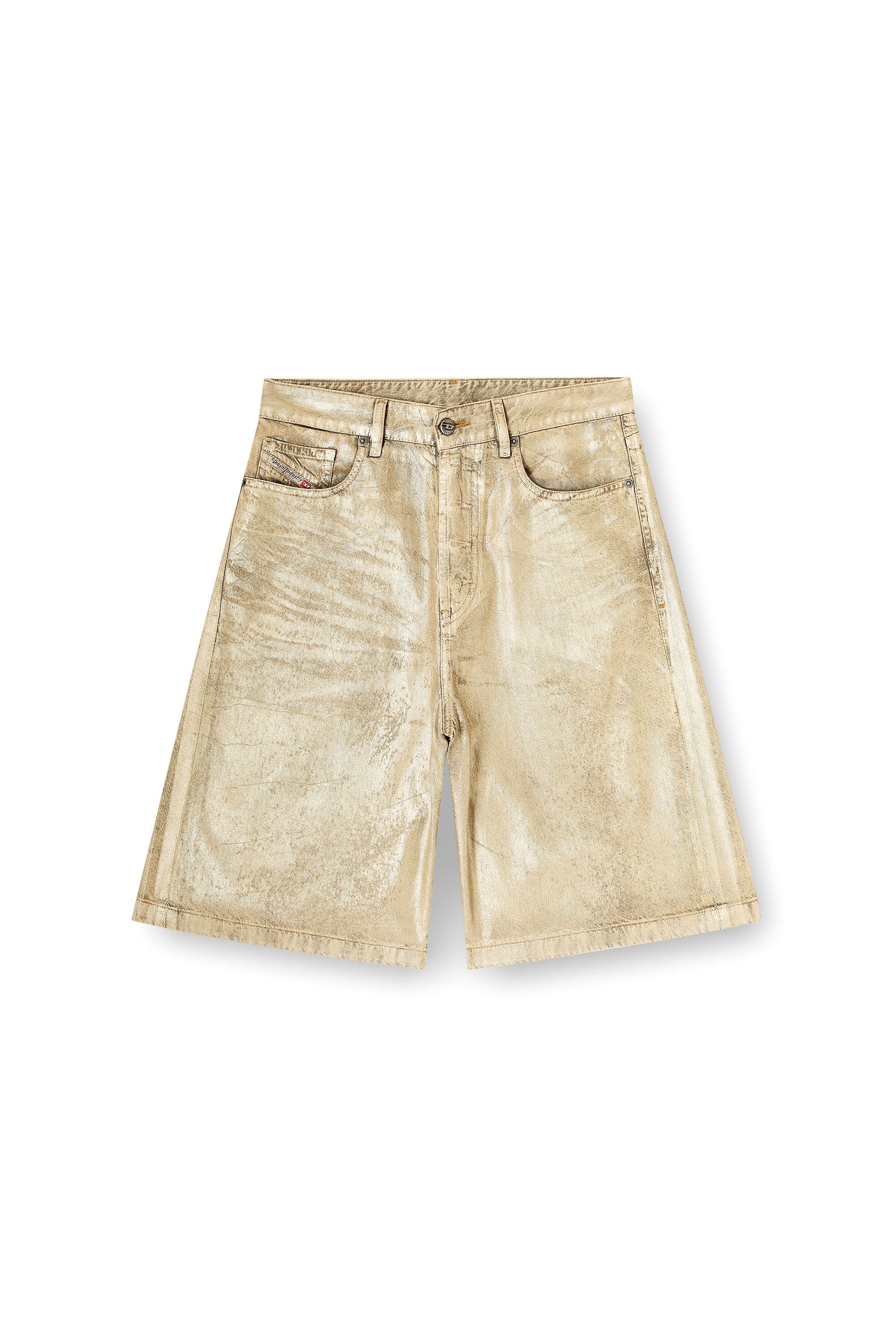 Diesel - DE-SIRE-SHORT-KG, Female's Shorts in distressed metallic denim in ゴールド - 5