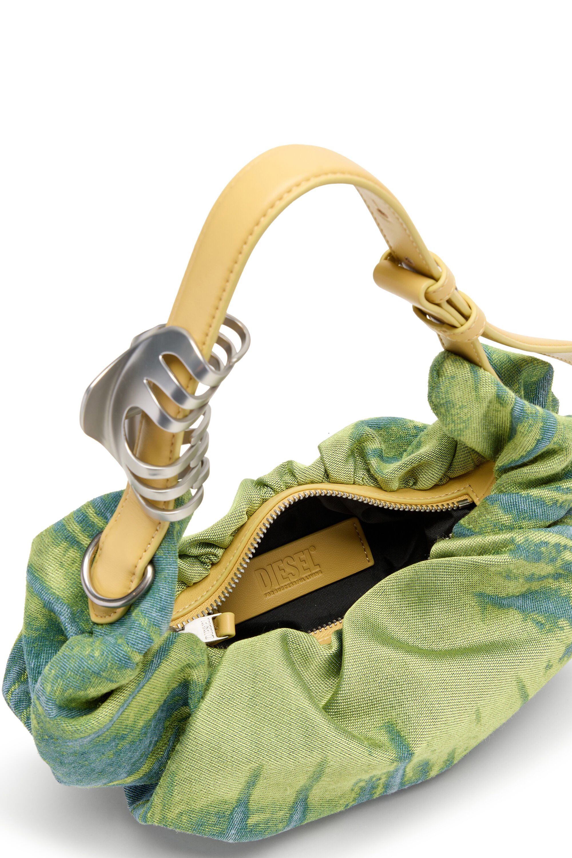 Diesel - GRAB-D HOBO S, Female's Grab-D-Scrunched hobo bag in satin denim in グリーン - 5