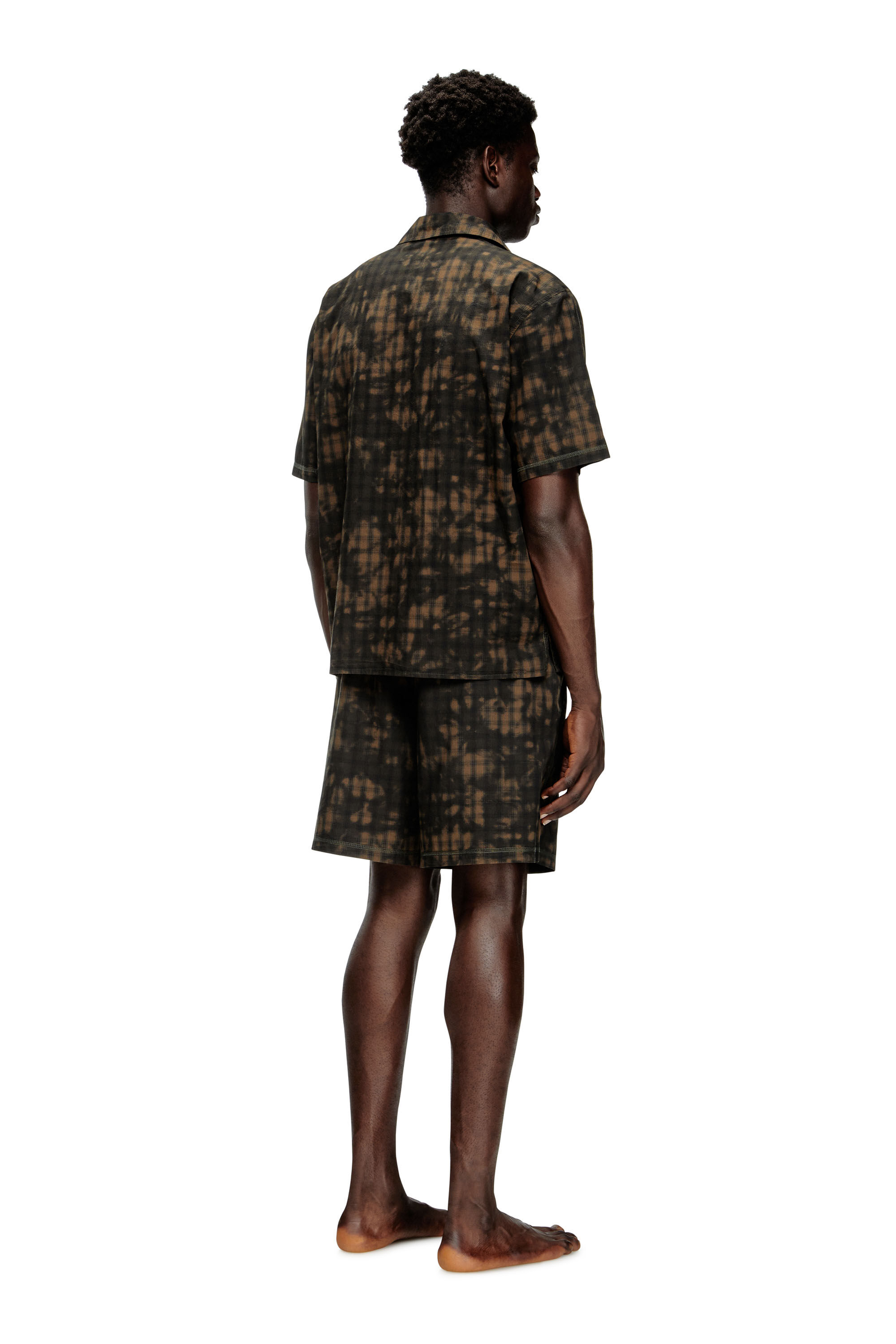Diesel - SET-HORIEN-UTLT, Male's Short pajamas in cloudy-print check cotton in オリーブグリーン - 4