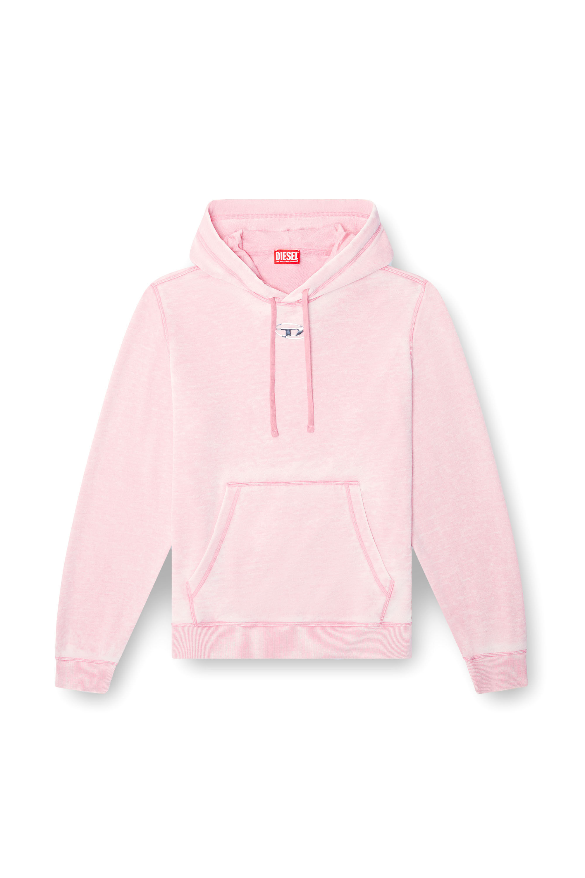 Diesel - S-GINN-HOOD-PAK, Male's Burnout hoodie with metal-look logo in ピンク / ホワイト - 2