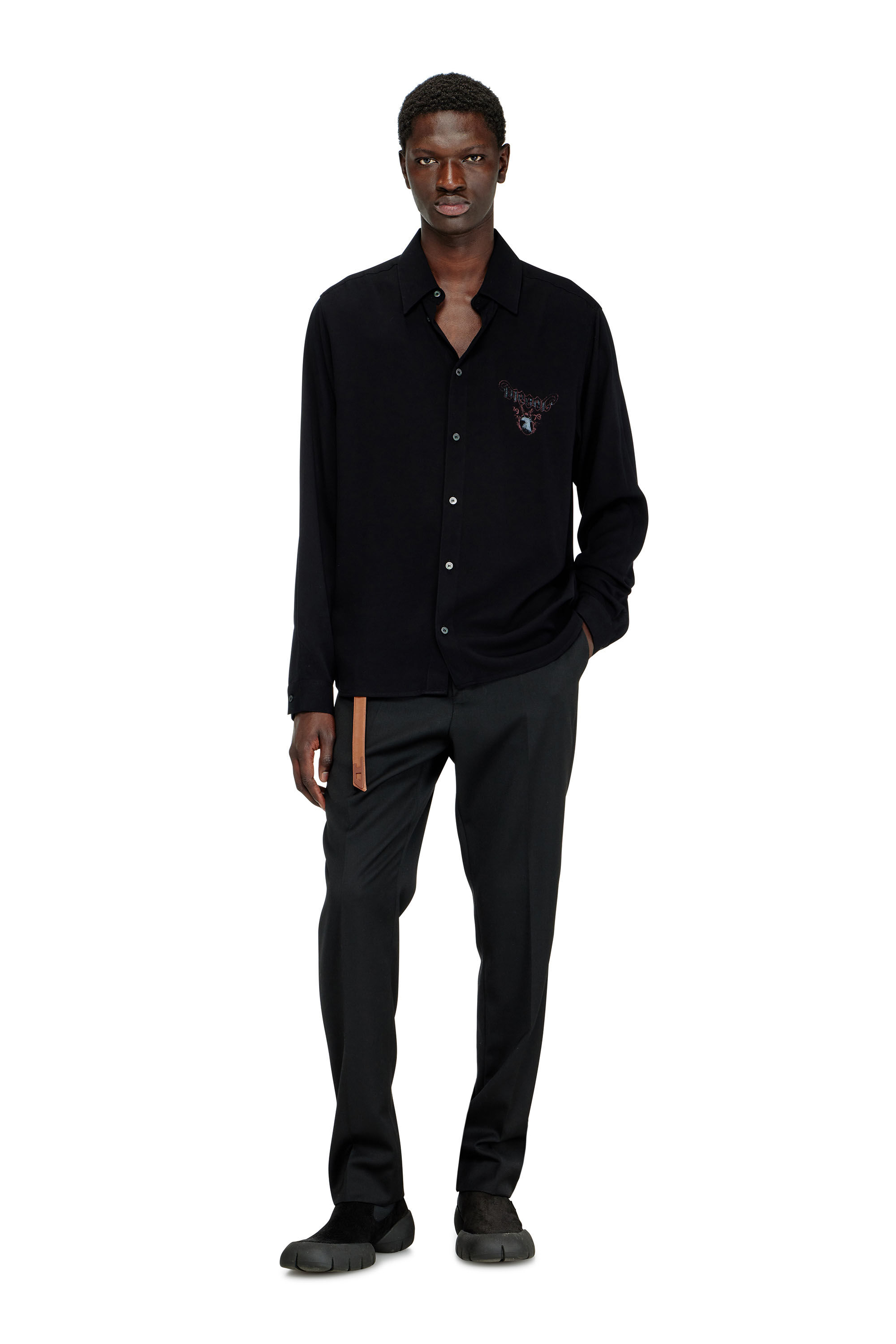 Diesel - S-HOLGER, Male's Fluid shirt with faded print in ブラック - 1