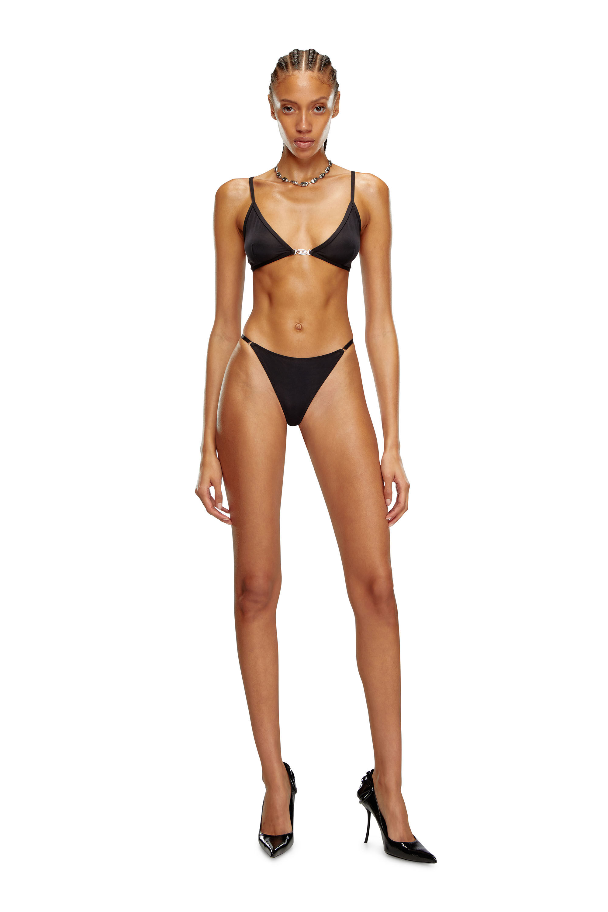 Diesel - UFST-OVAL-D-STRING, Female's Microfibre thong with Oval D plaque in ブラック - 1