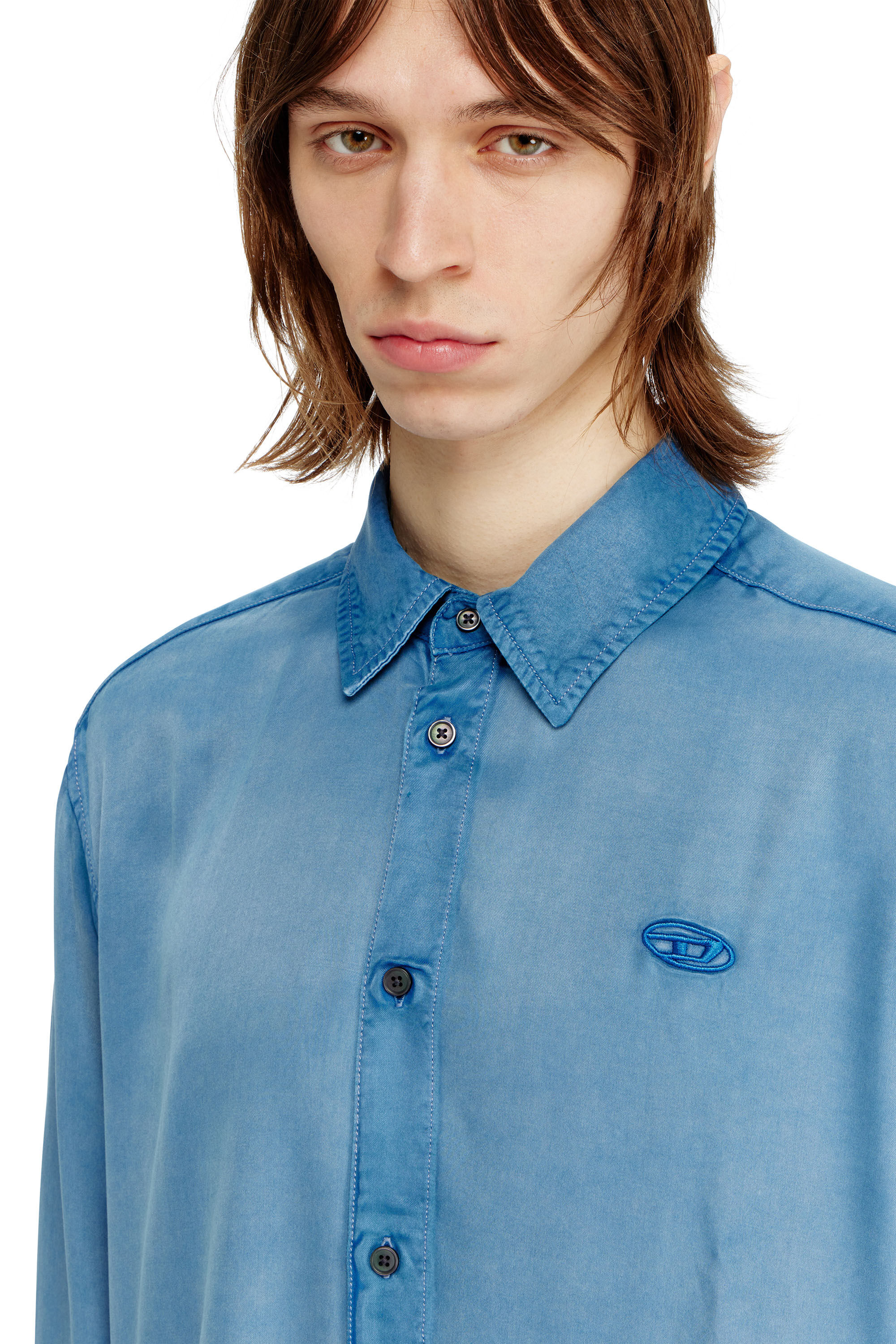 S-HOLG Shirt in denim-effect satin｜ブルー｜メンズ｜DIESEL