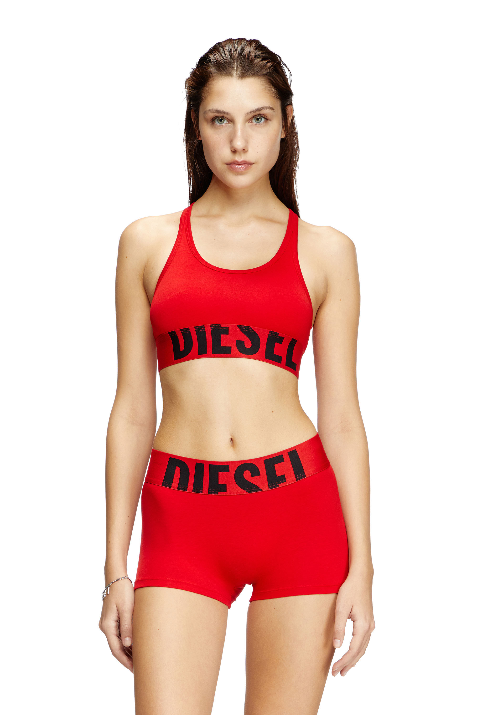 Diesel - UFSB-COTTON-RACE-BRALETTE-XL, Female's Sports bra with cut-off logo in レッド - 3