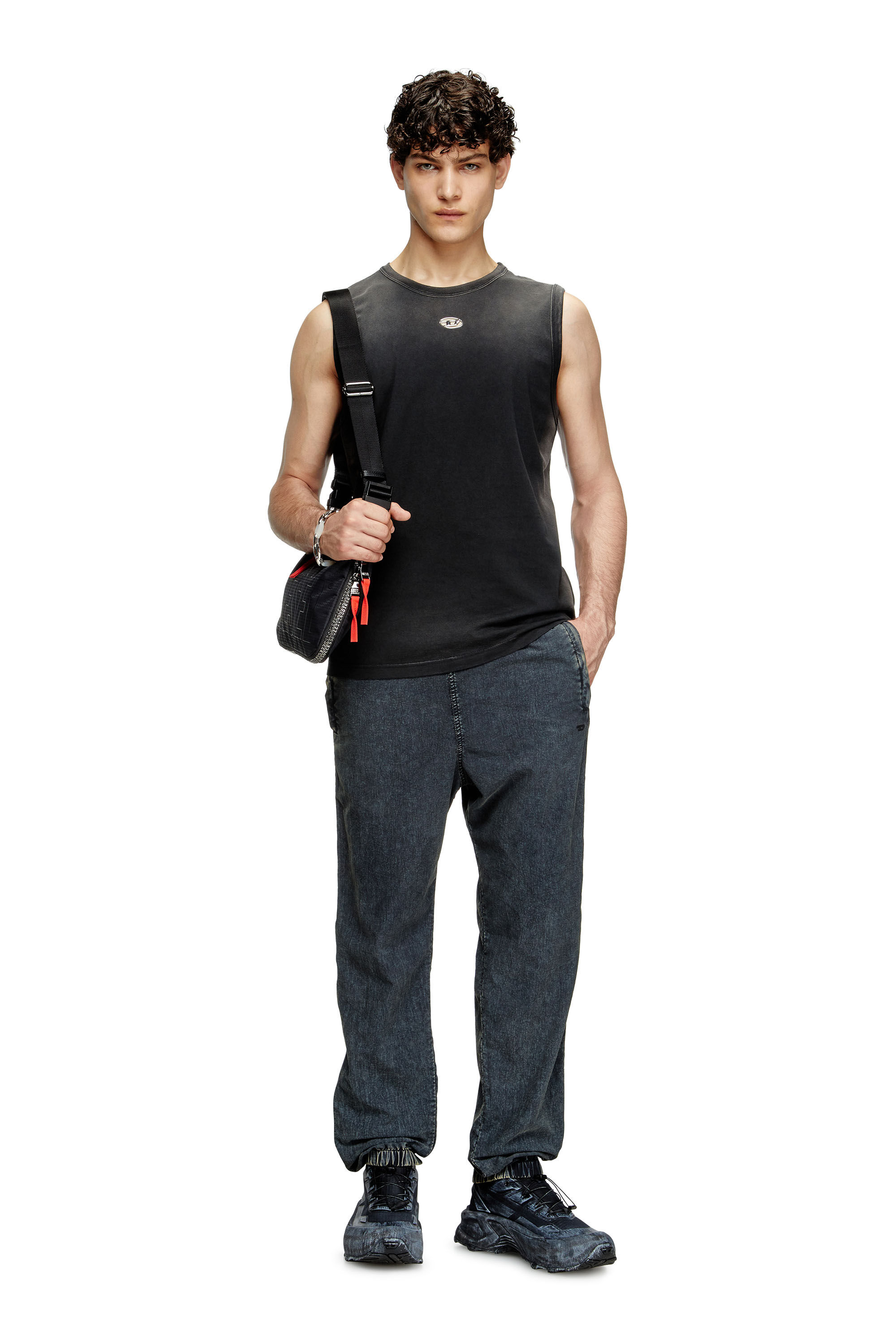 Diesel - T-BRICO-NEW, Male's Faded tank top with cut-out Oval D in ブラック - 1