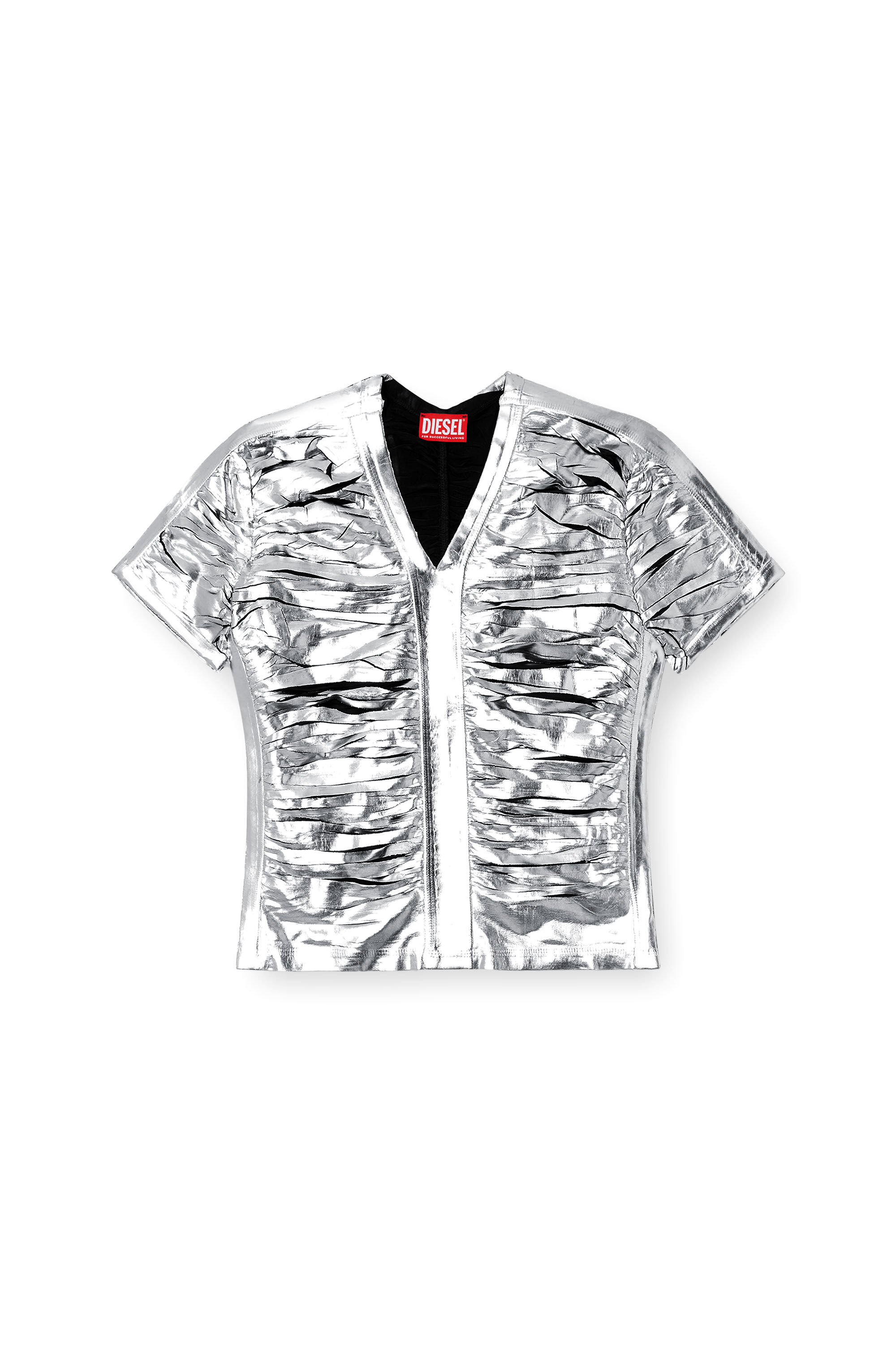 Diesel - T-AI, Female's Gathered slim fit T-shirt in シルバー/ブルー - 2