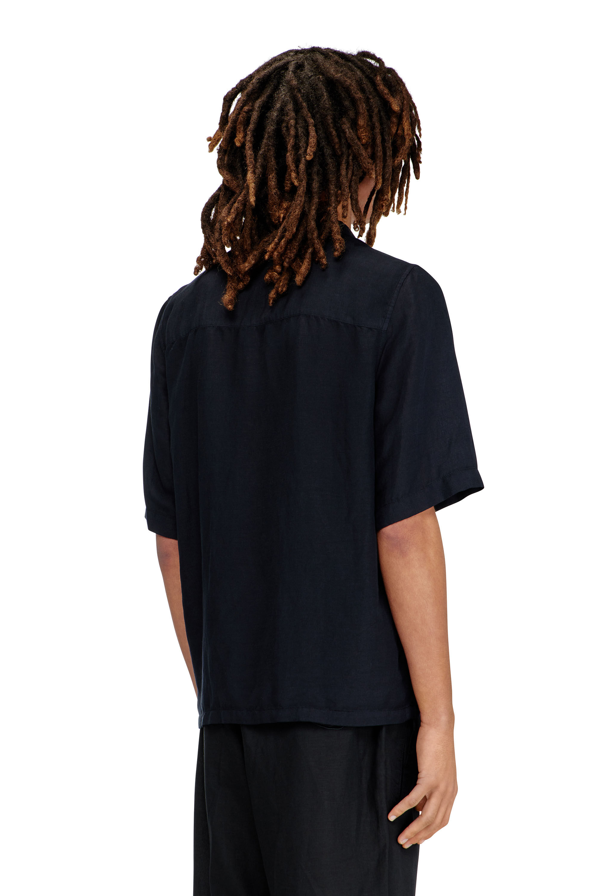 Diesel - S-BRACK-PGBS, Male's Linen-blend shirt with short sleeves in ブラック - 4