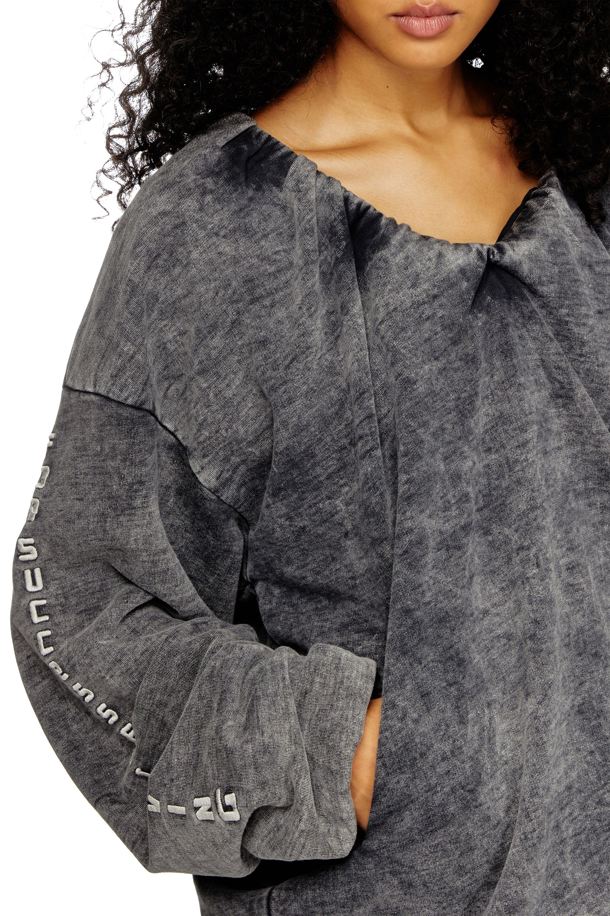 Diesel - S-FISHY-V, Female's Gathered sweatshirt with denim effect in ダークグレー - 4