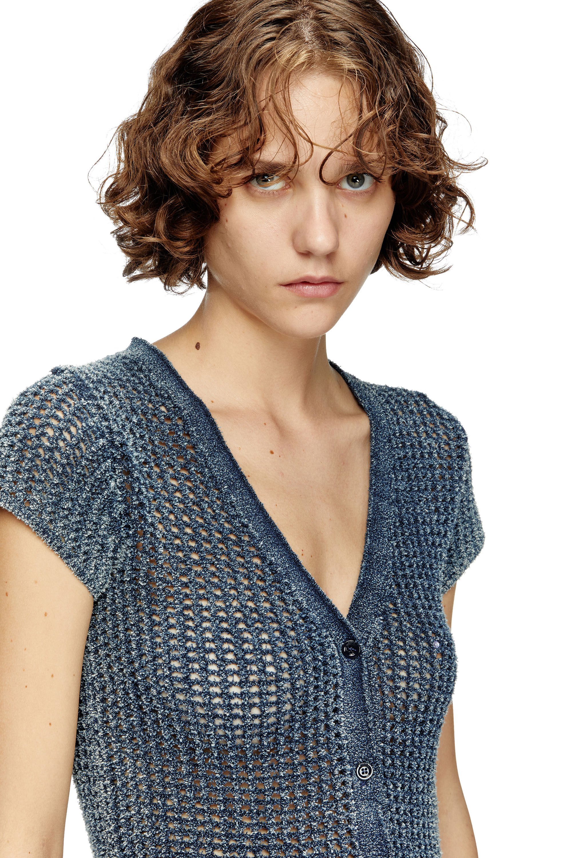 Diesel - M-REZ, Female's Short-sleeve cardigan in denim mesh knit in ミディアムブルー - 4