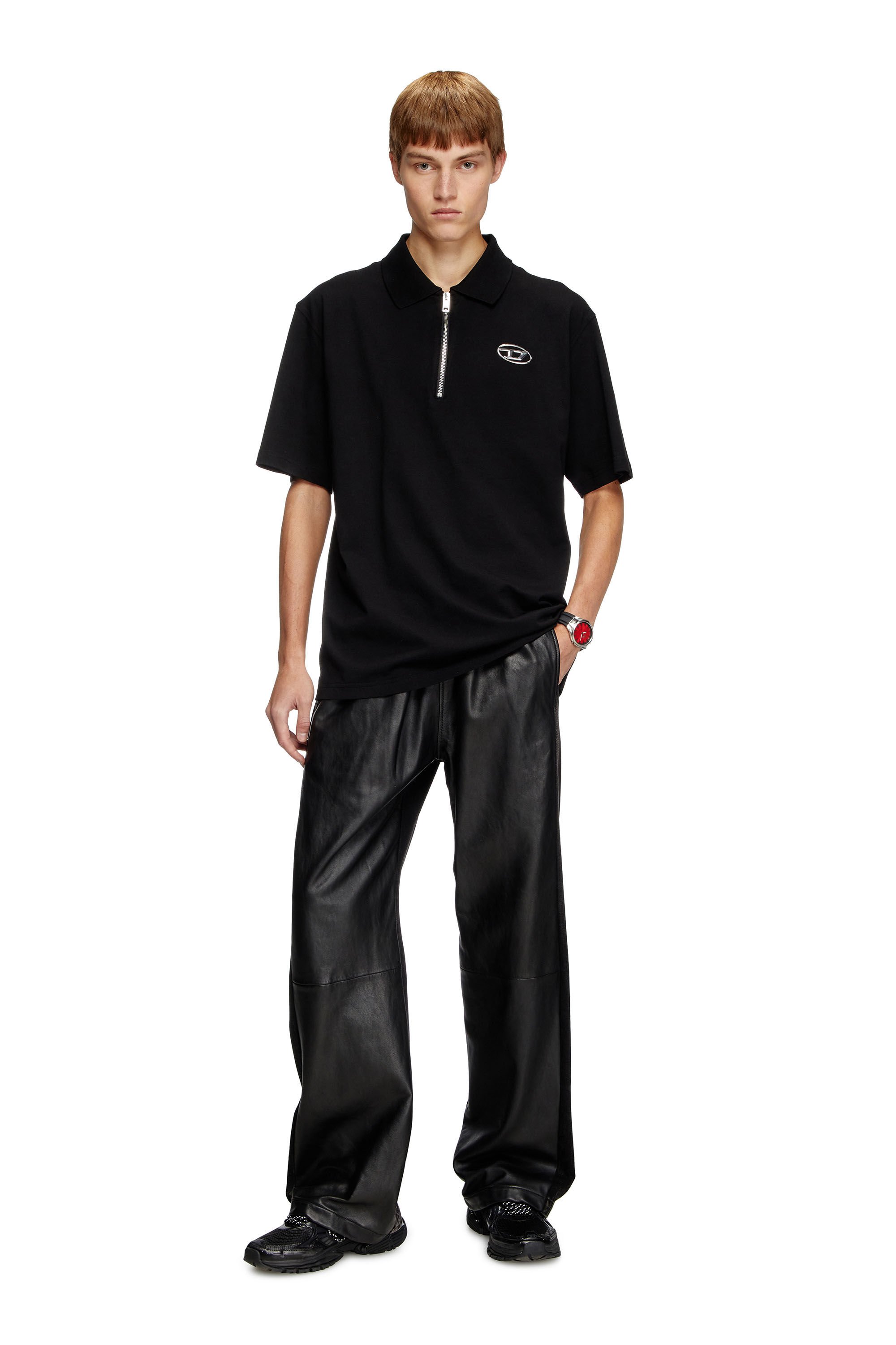 Diesel - T-VOR-OD, Male's Zip front polo shirt with laser cut Oval D in ブラック - 1