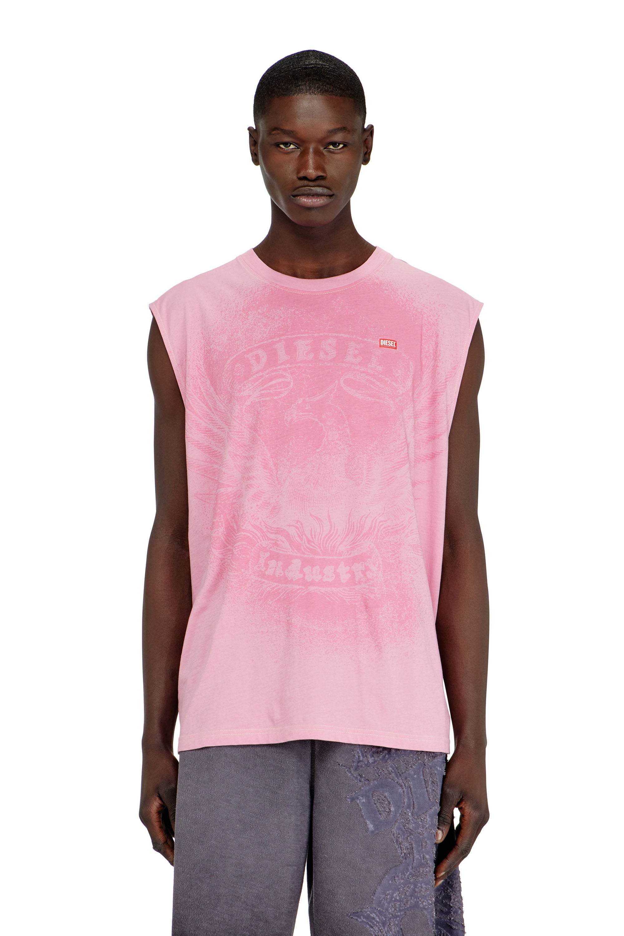 Diesel - T-BOXT-SL-NOTCH, Male's スリーブレストップ in ピンク / ホワイト - 3