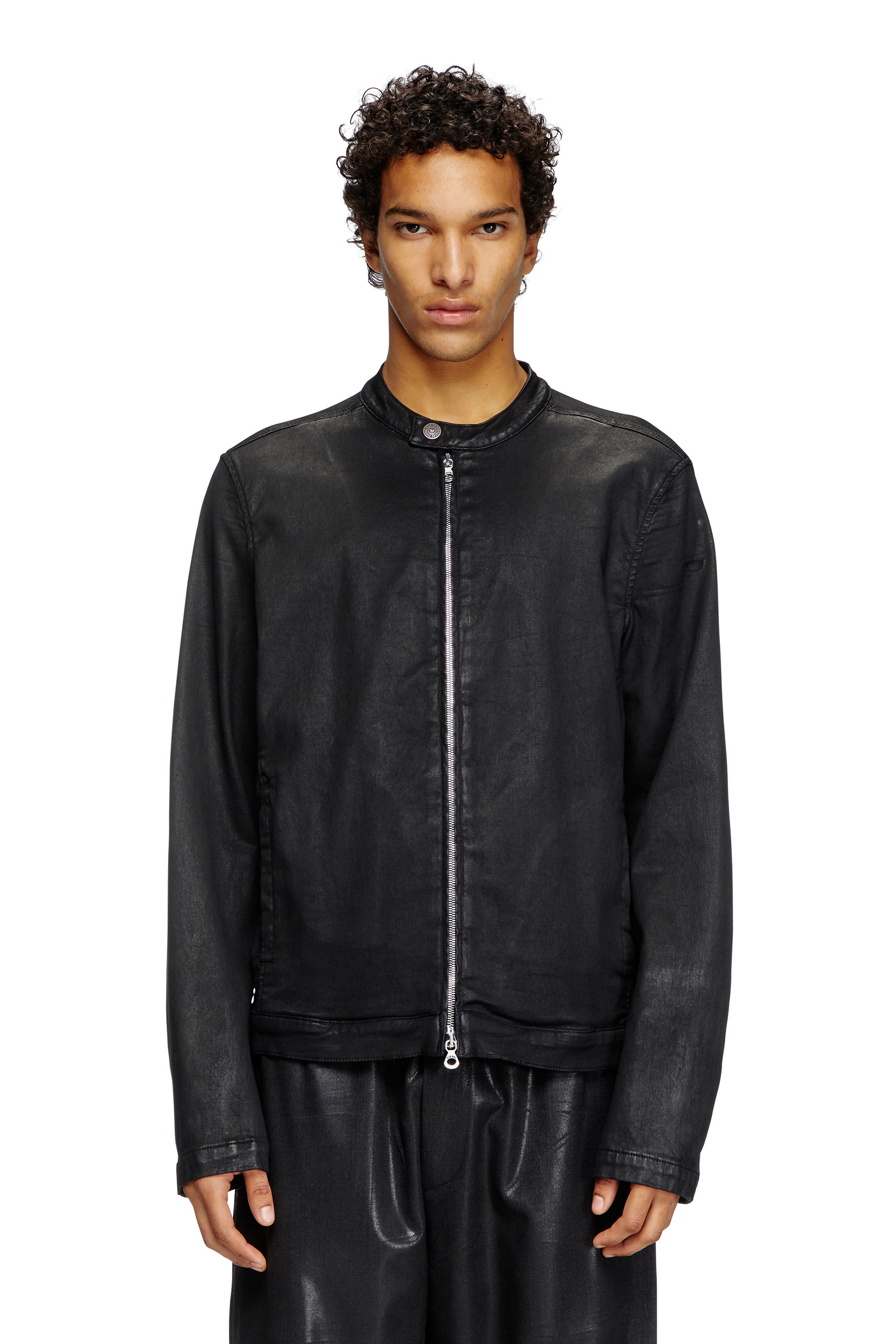 Diesel - D-GLORY JOGG, Male's Moto jacket in coated JoggJeans in ブラック - 3
