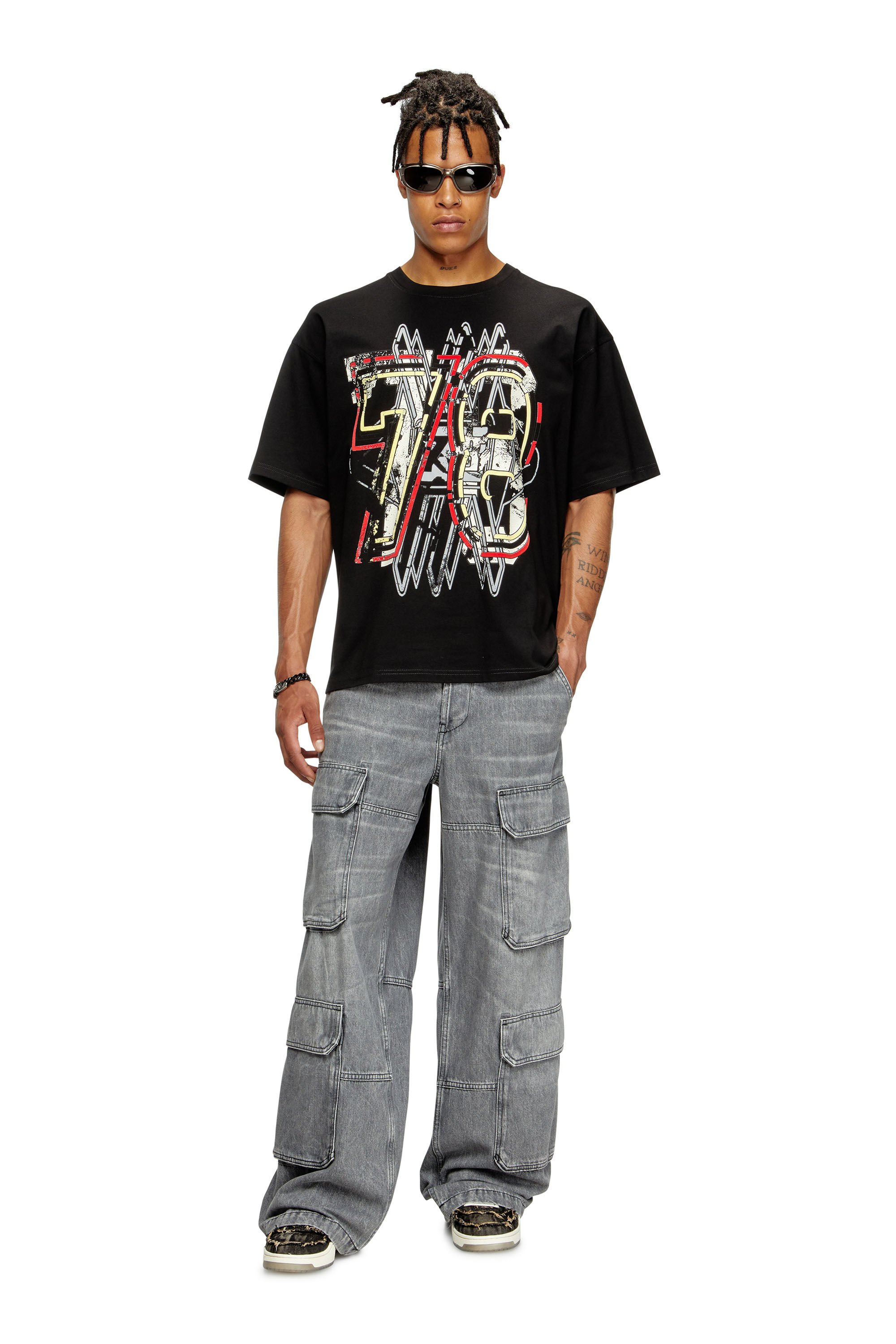 Diesel - T-BOXT-T8, Male's T-shirt with 78 print in ブラック - 1