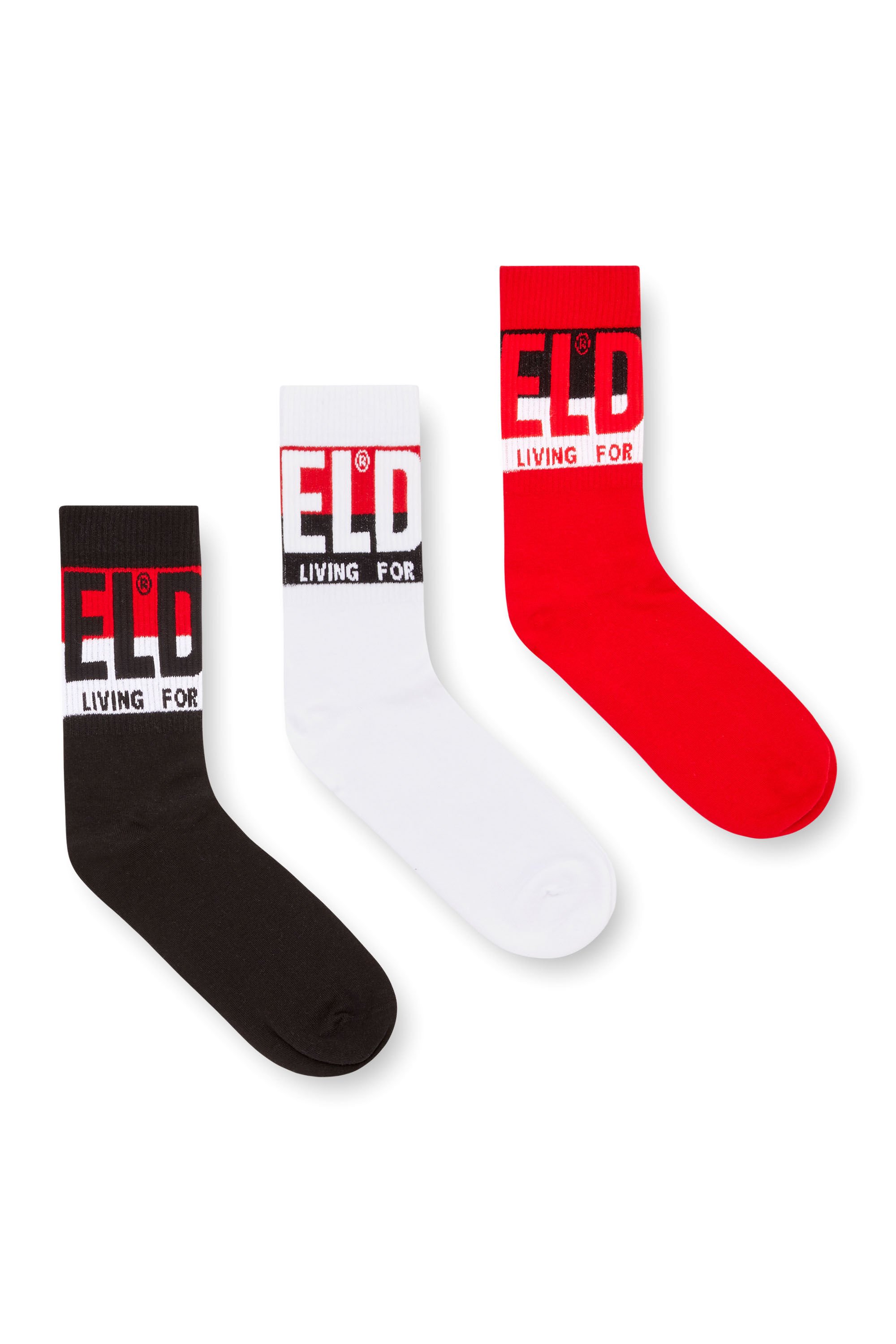 Diesel - SKM-RAY-THREEPACK, Male's 3-pack of socks with logo cuffs in ホワイト/レッド/ブルー - 1