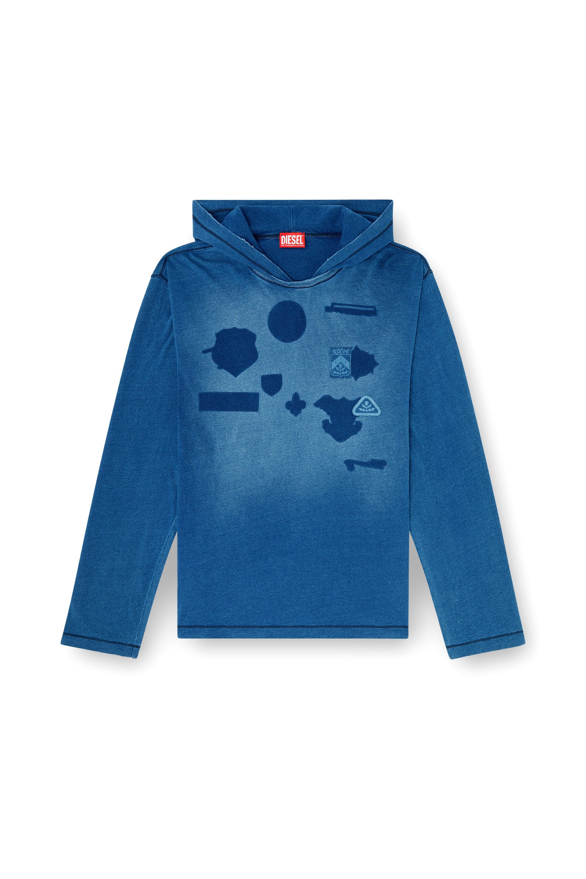 Diesel - T-NOX-LS-HOOD, Male's フード付き長袖Tシャツ in ミディアムブルー - 2