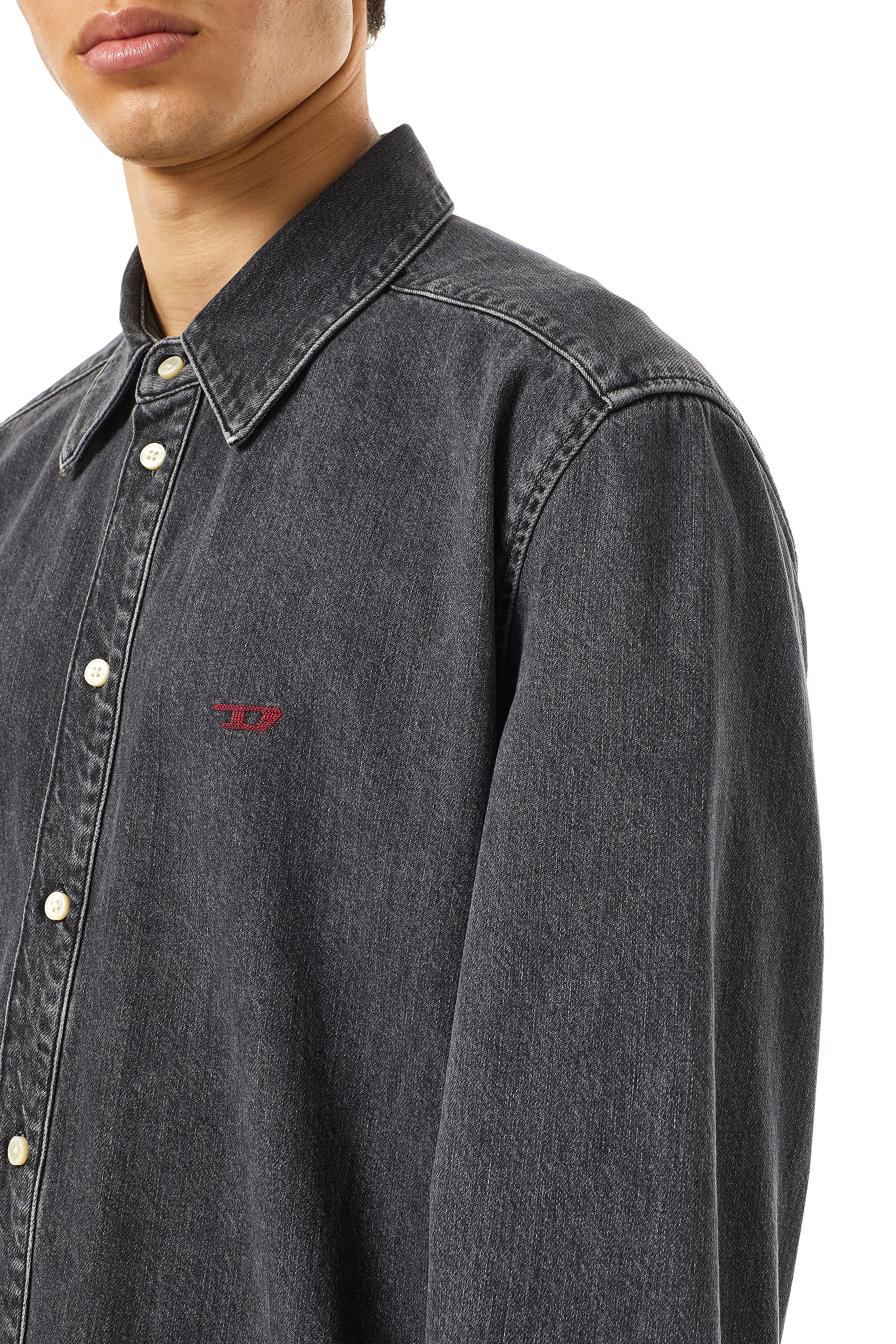 Diesel - D-SIMPLY BASIC SHIRT, Male's Shirt in denim in ブラック/ダークグレー - 4