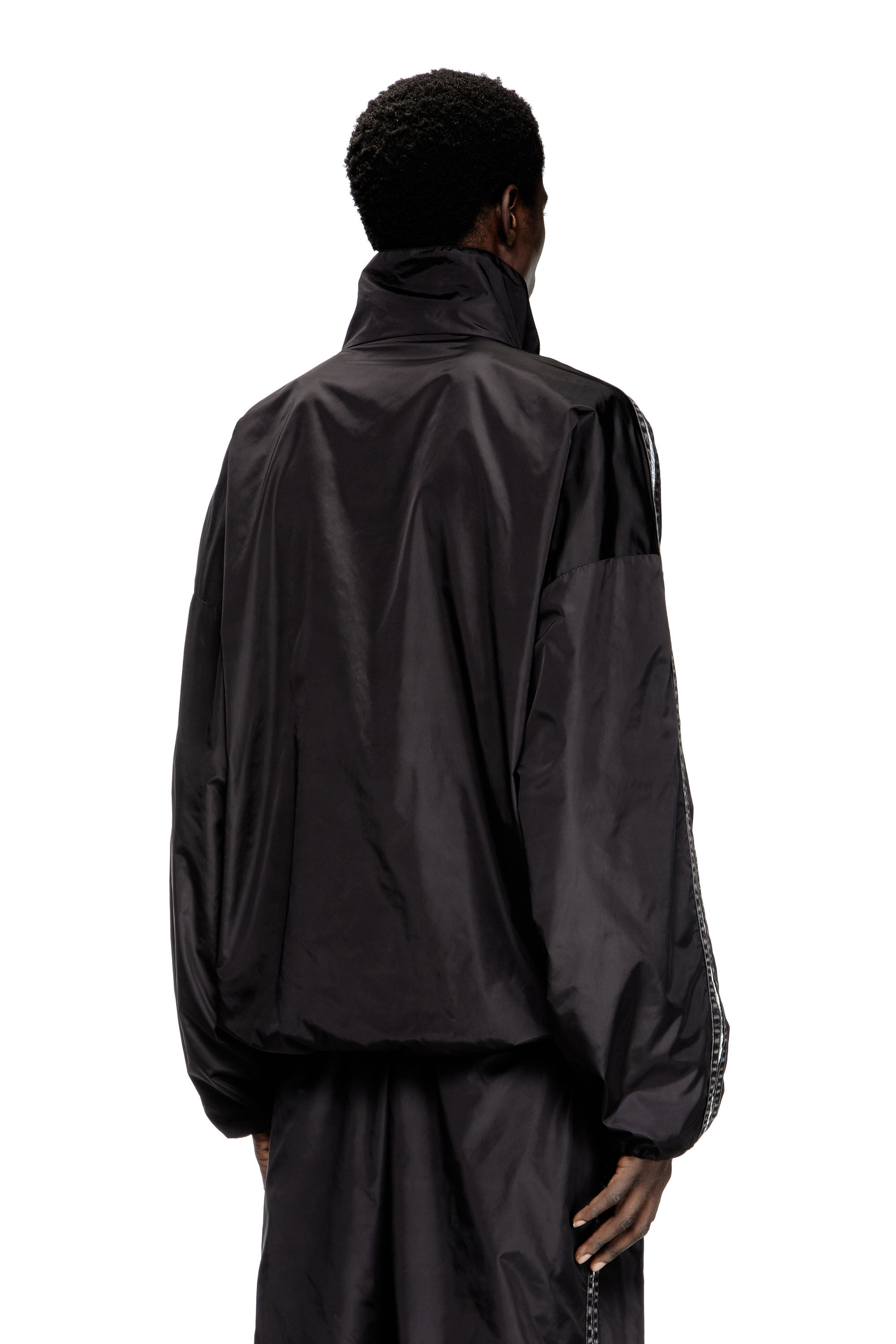 Diesel - J-CARON, Male's Nylon track jacket with denim bands in ブラック - 5