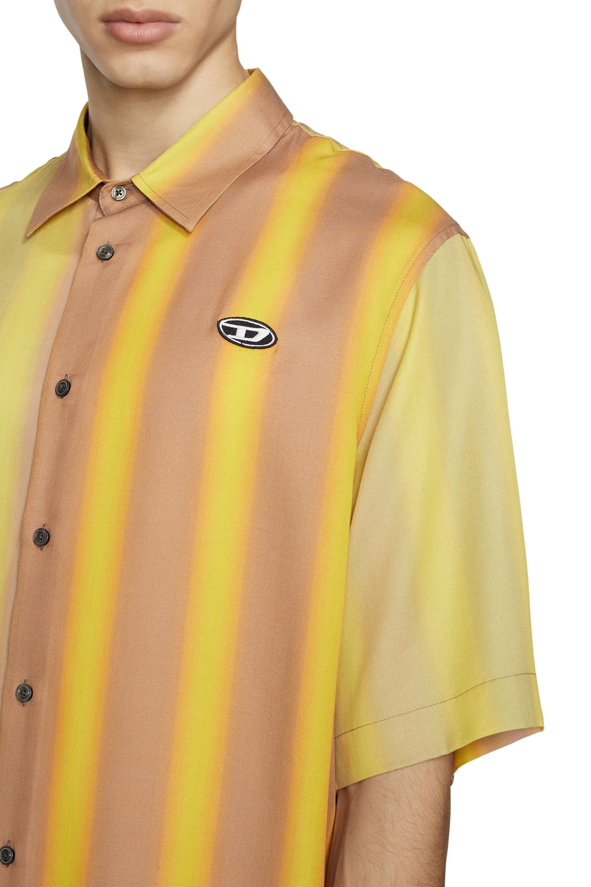 Diesel - S-SING-STRI, Male's 半袖 ストライプ シャツ in Yellow - 4