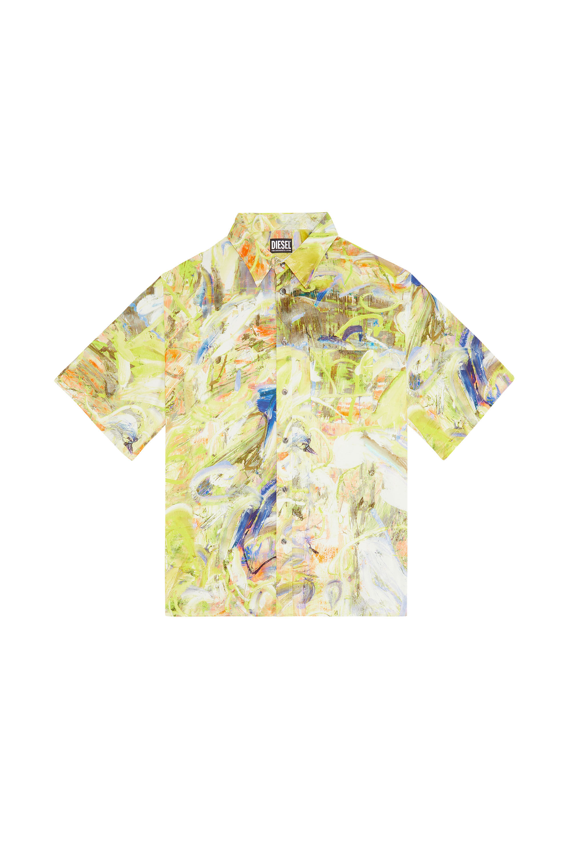 Diesel - S-UMBE-SSL-PRINT, Male's シャツ 半袖 オールオーバープリント in グリーン/イエロー - 2