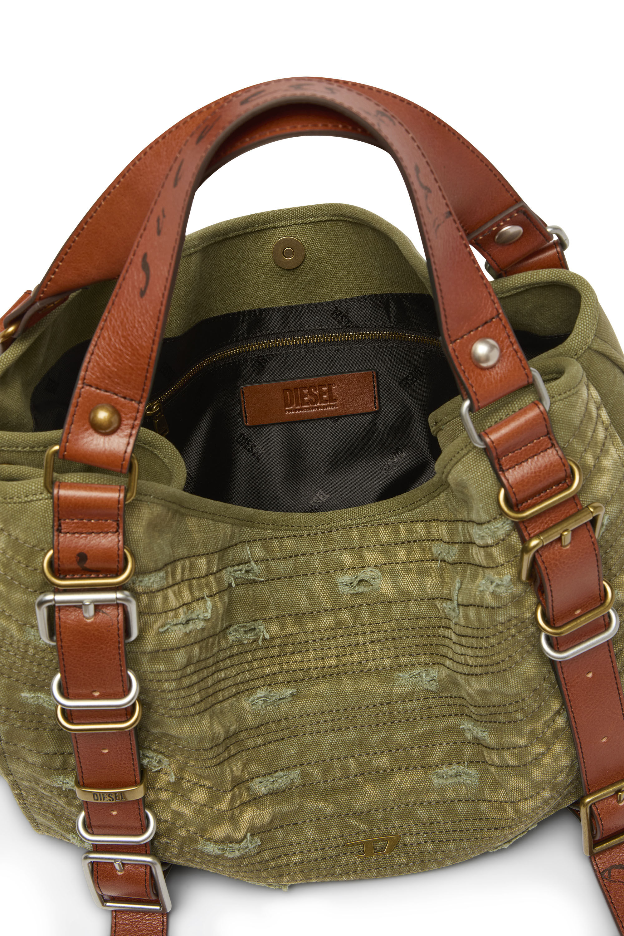 Diesel - D-ONE TOPHANDLE M, Unisex's D-One-Medium top-handle bag in distressed canvas in ミリタリーグリーン - 5