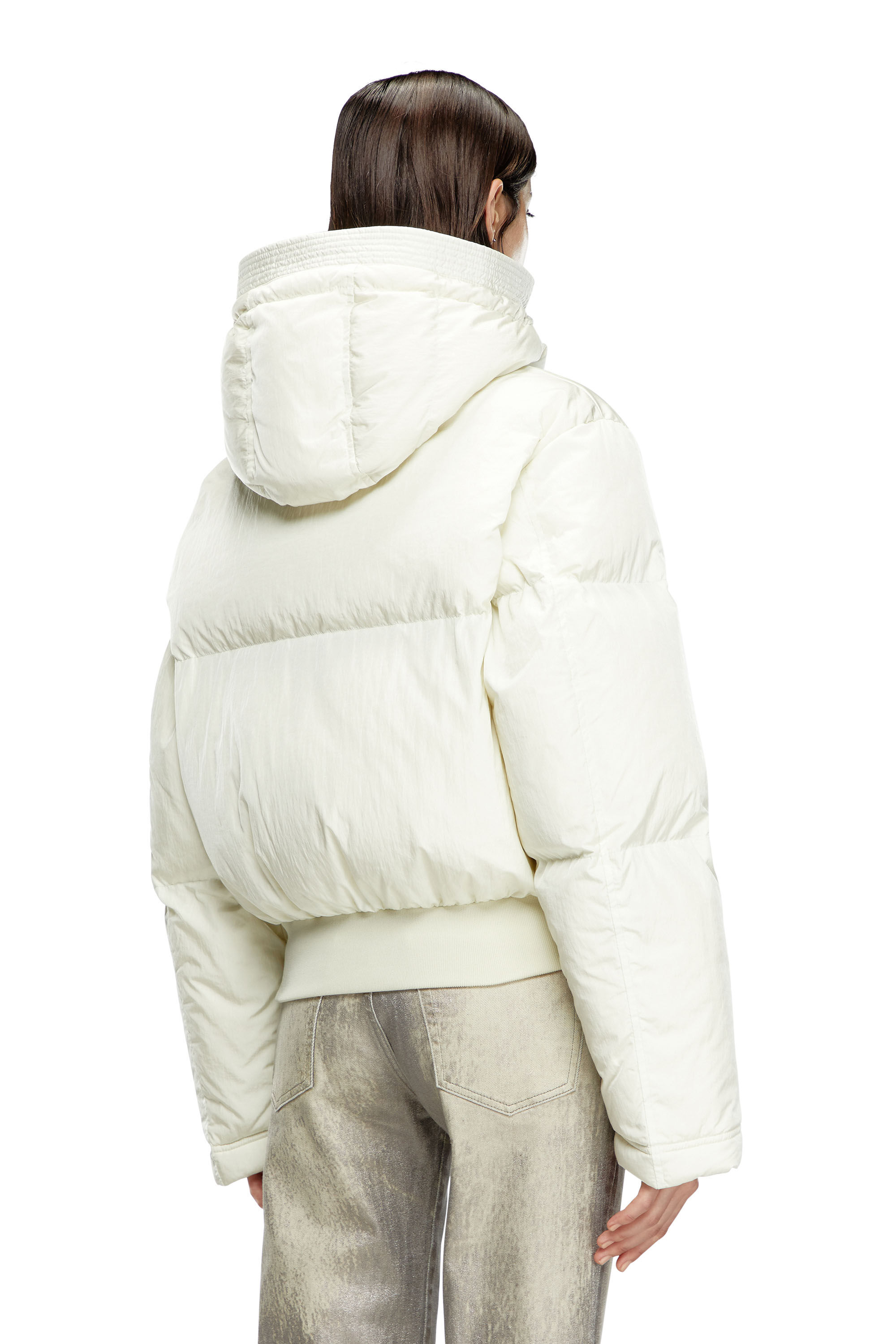 W-PEYT-SHORT-NEW-P1 Hooded down jacket in crinkled nylon｜ホワイト｜ウィメンズ｜DIESEL