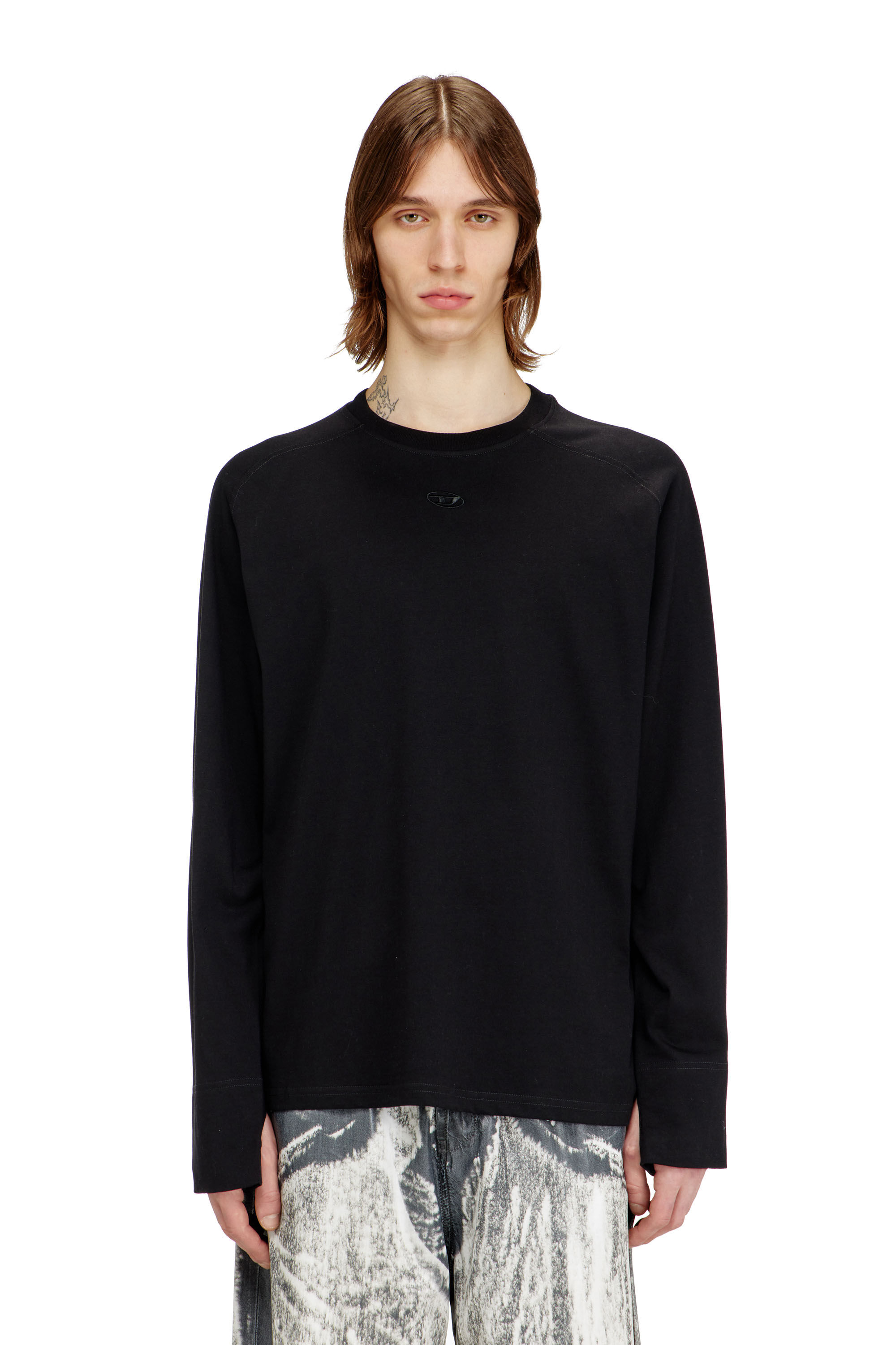 T-KRISTIAN T-shirt with biker detail cuff｜ブラック｜メンズ｜DIESEL