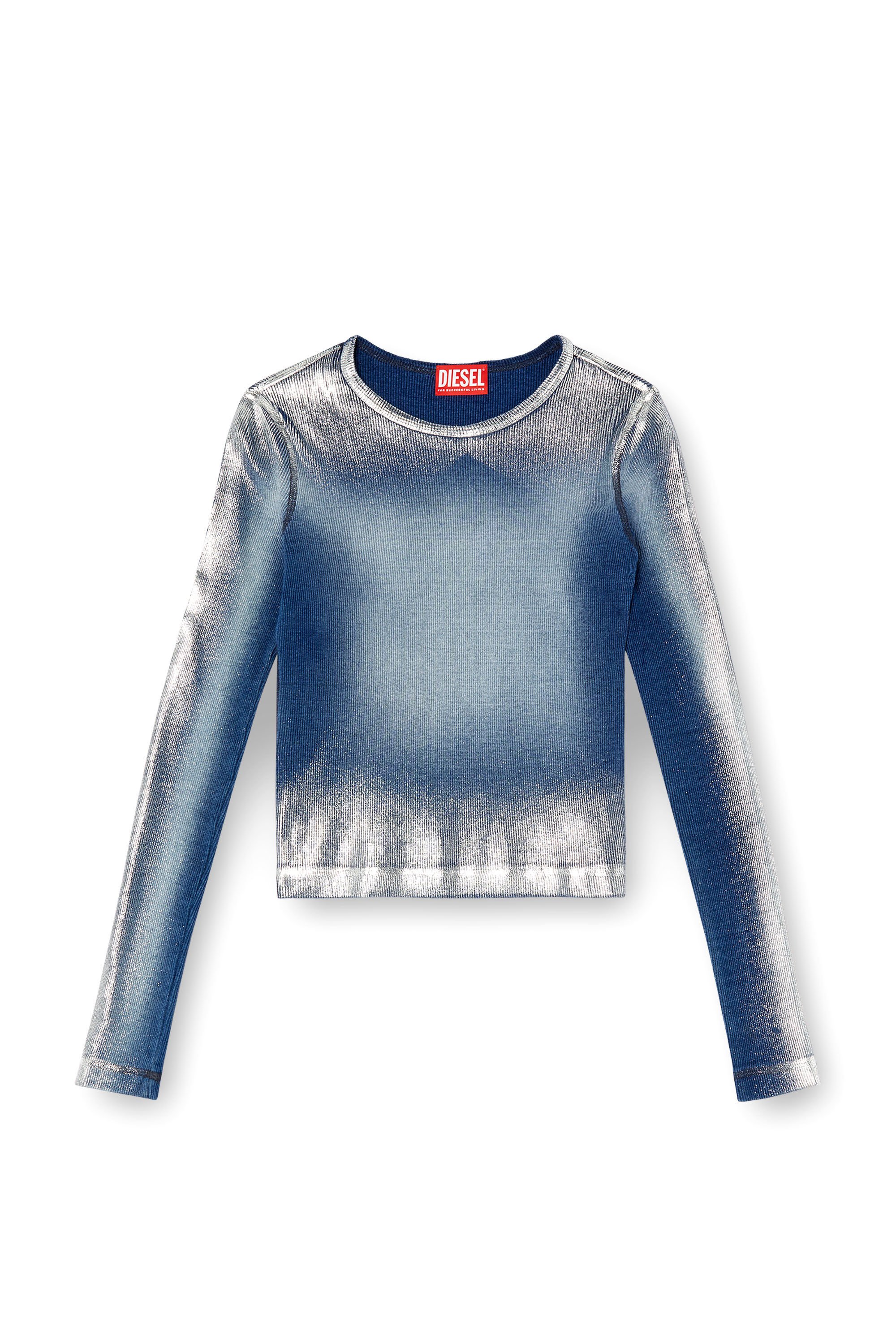 Diesel - T-BANES-NC-Q1, Female's Faded metallic long-sleeve T-shirt in ブルー - 2