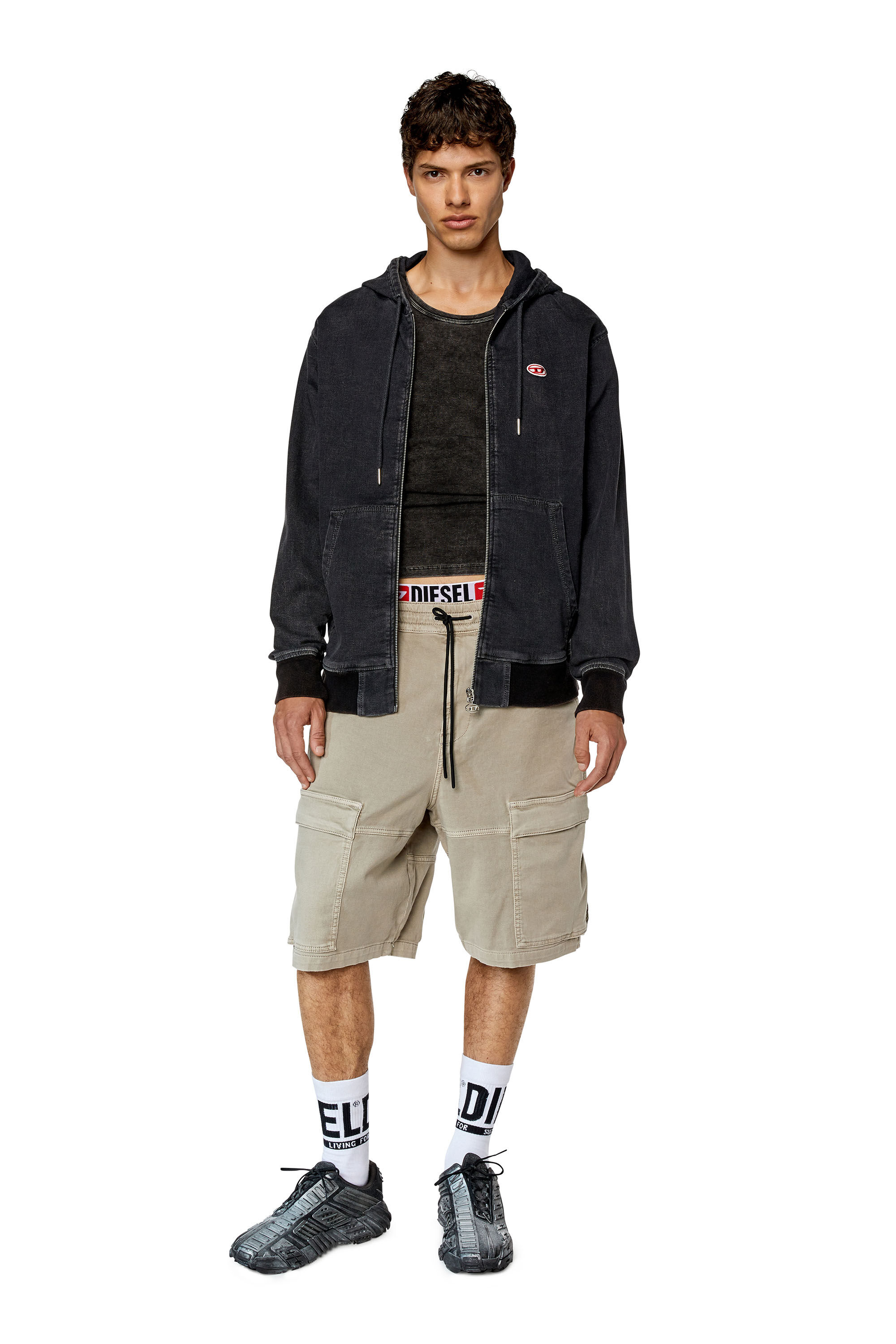 Diesel - D-KROOLEY-CARGO-SHORT JOGG, Male's ハーフパンツ ショートデニム ミリタリー スウェットデニム in ライトグレー - 1
