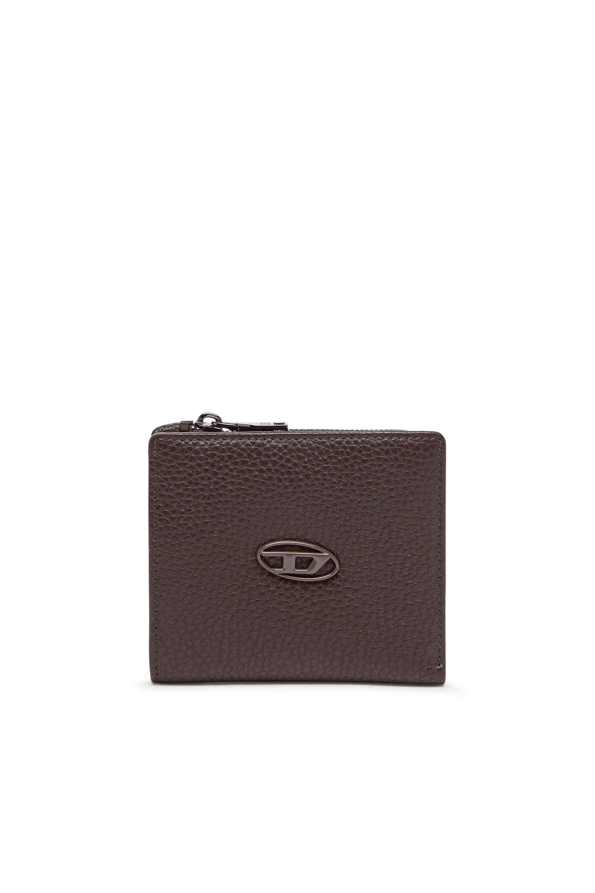 Diesel - HISSU EVO BI FOLD ZIP L, Male's Bi-fold wallet in grainy leather in ブラウン - 1