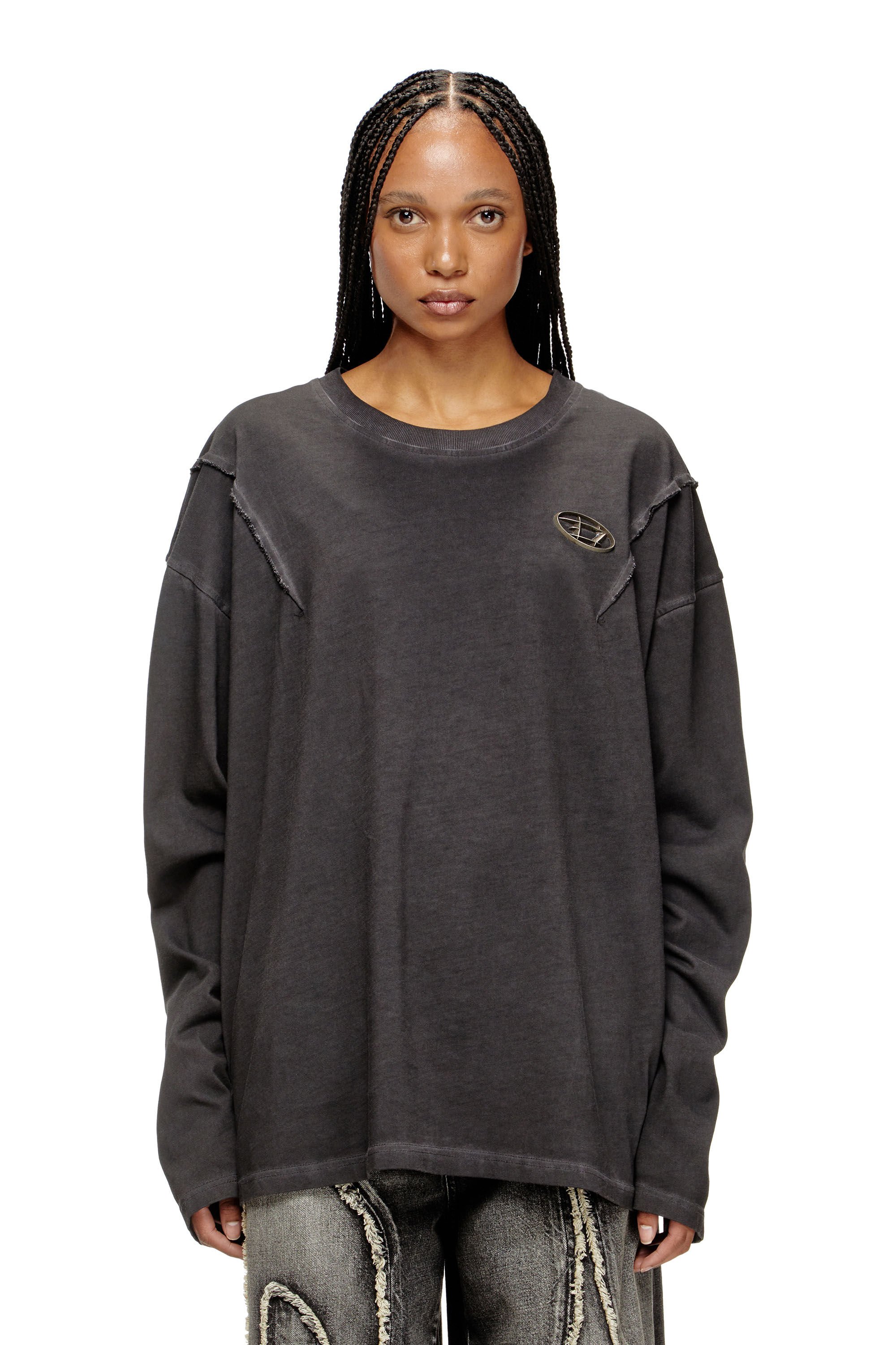 Diesel - T-THUG-T-SHIRT, Unisex's Long-sleeve T-shirt with faded effect in ダークグレー - 6