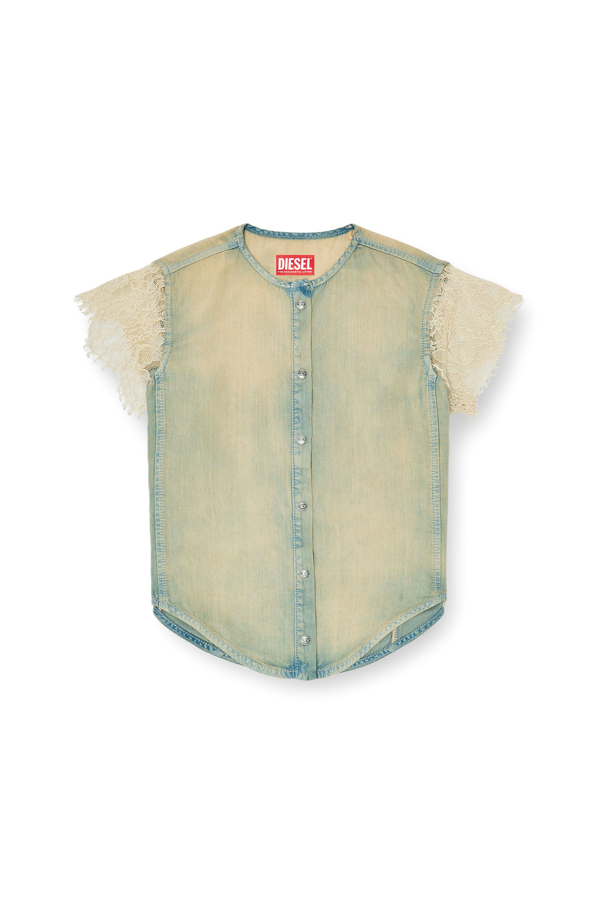 Diesel - DE-MALKA-S, Female's Short-sleeve shirt in denim and lace in null - 2
