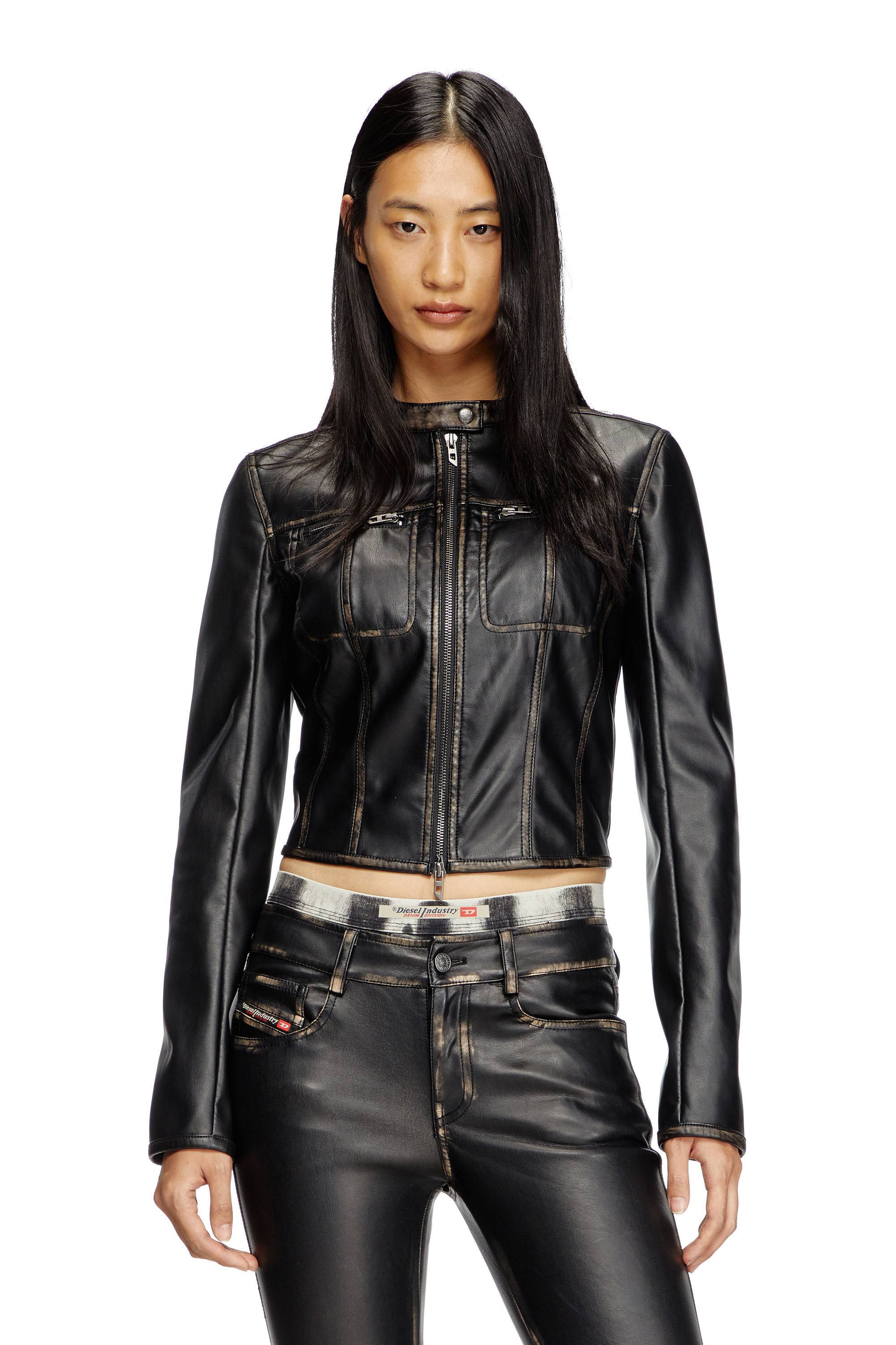 Diesel - G-LOBE, Female's Cropped distressed biker jacket in ブラック - 3