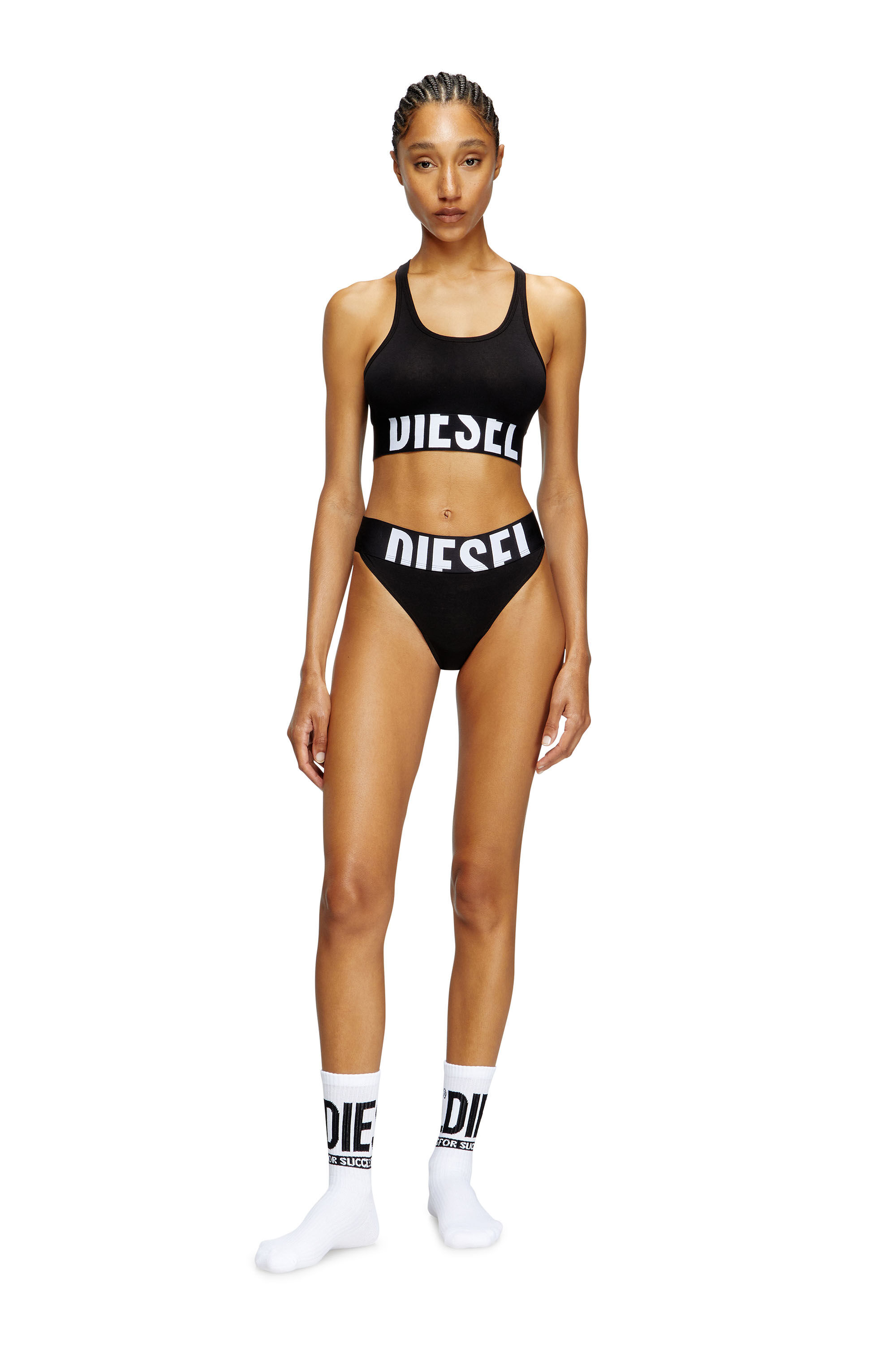 Diesel - UFSB-COTTON-RACE-BRALETTE-XL, Female's Sports bra with cut-off logo in ブラック - 1