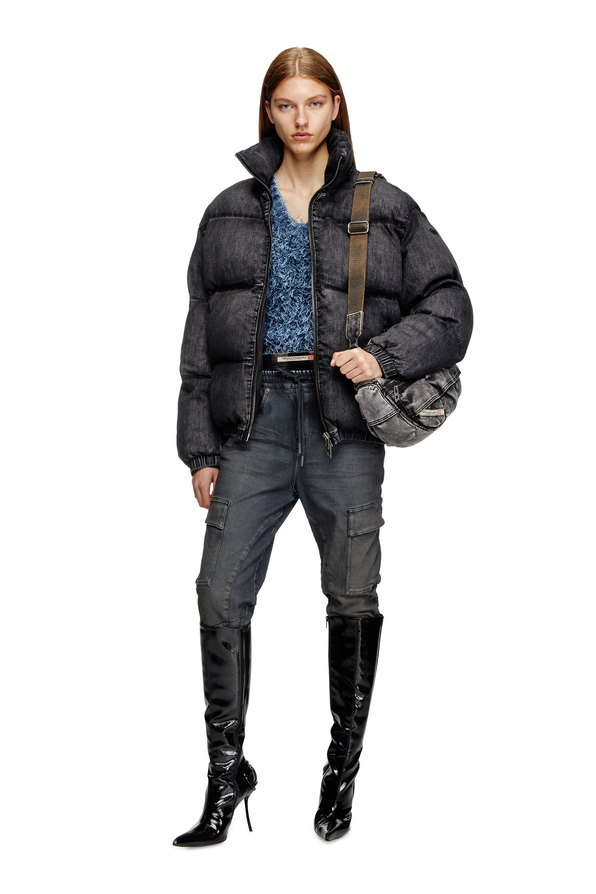 W-MONS-A Faded denim puffer jacket｜ブラック｜ウィメンズ｜DIESEL
