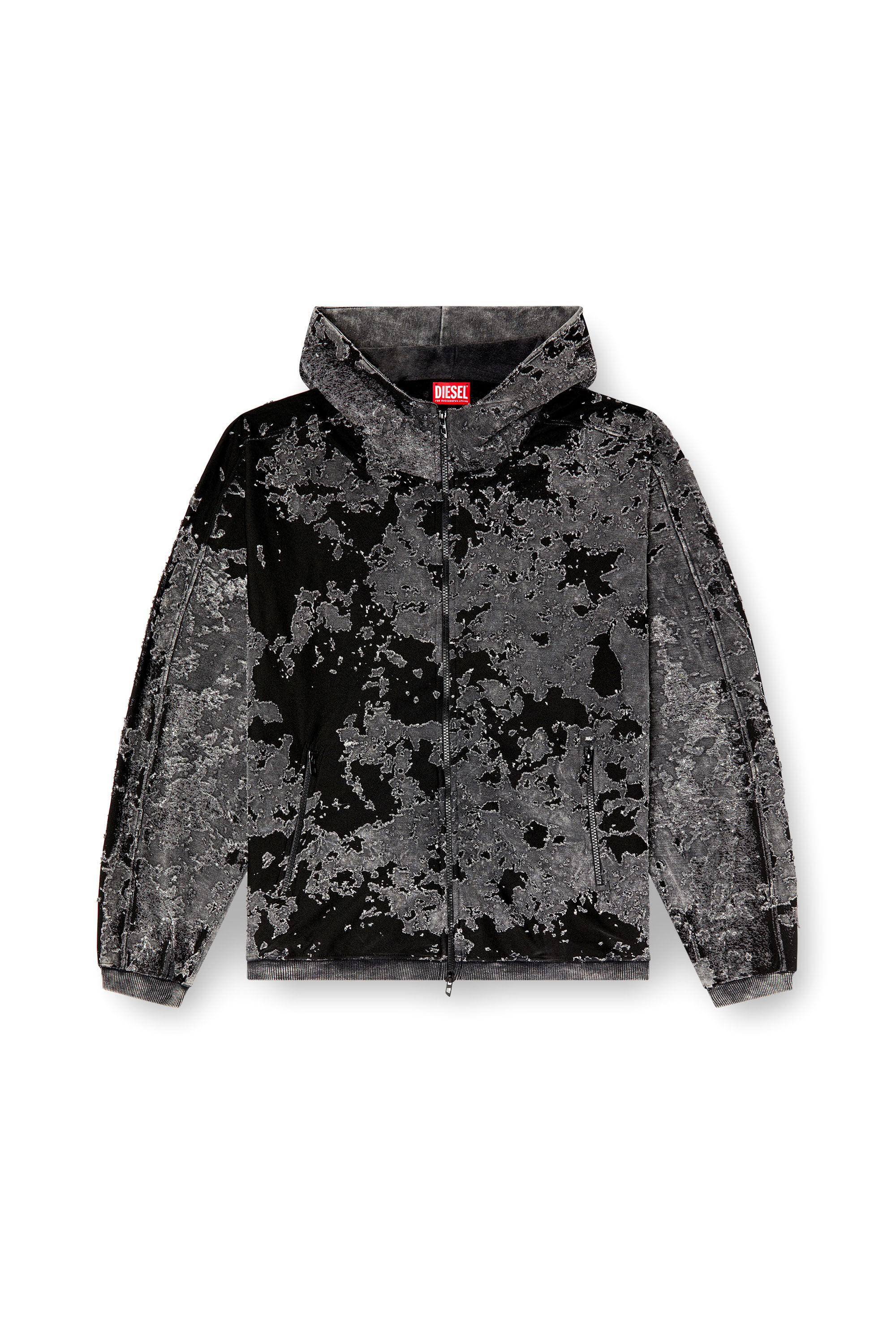 Diesel - S-IRTA, Male's Burnout hoodie with camo effect in ブラック - 2