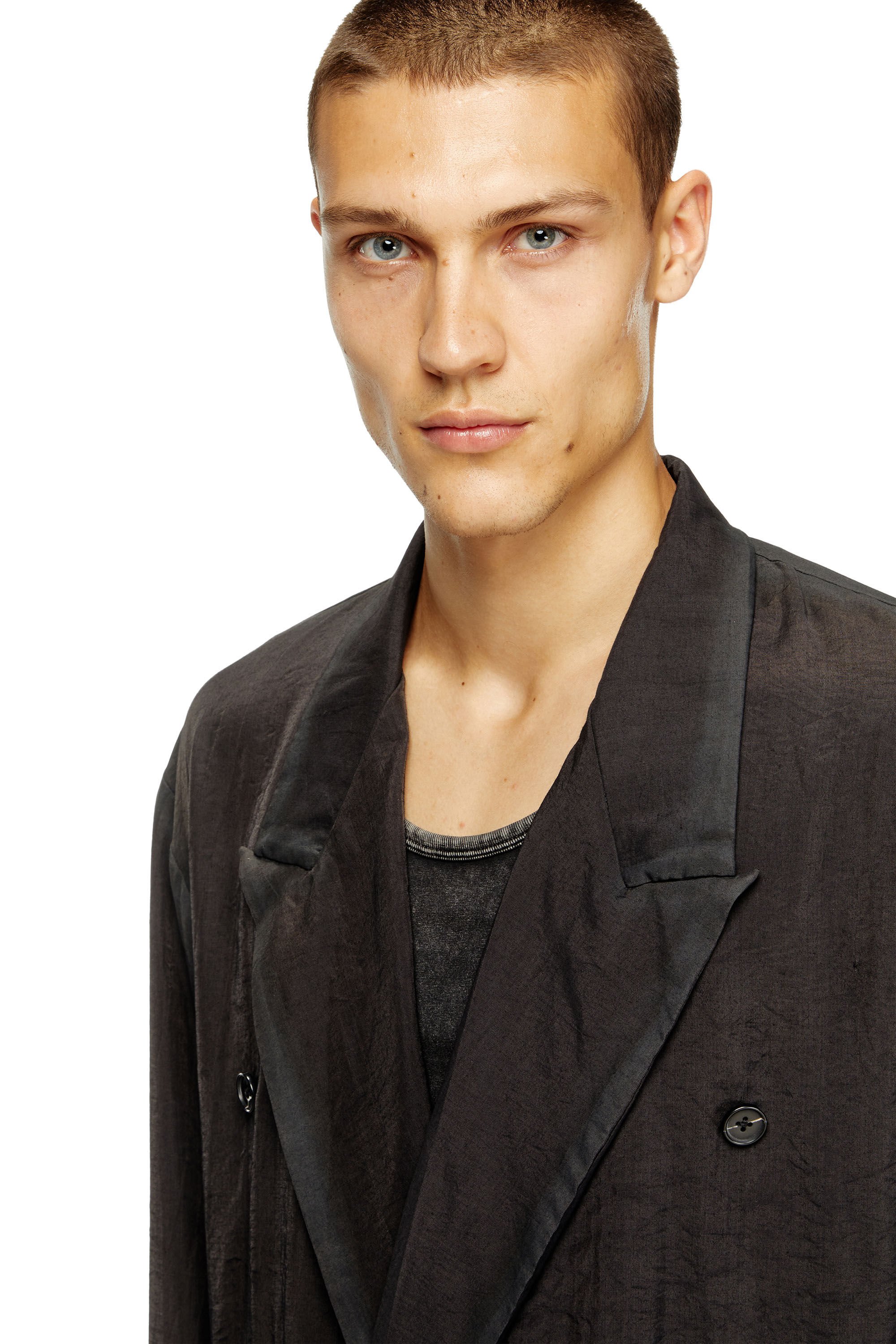 Diesel - J-KEYSERY, Male's Double-breasted blazer in wrinkled shell in ダークグレー - 3
