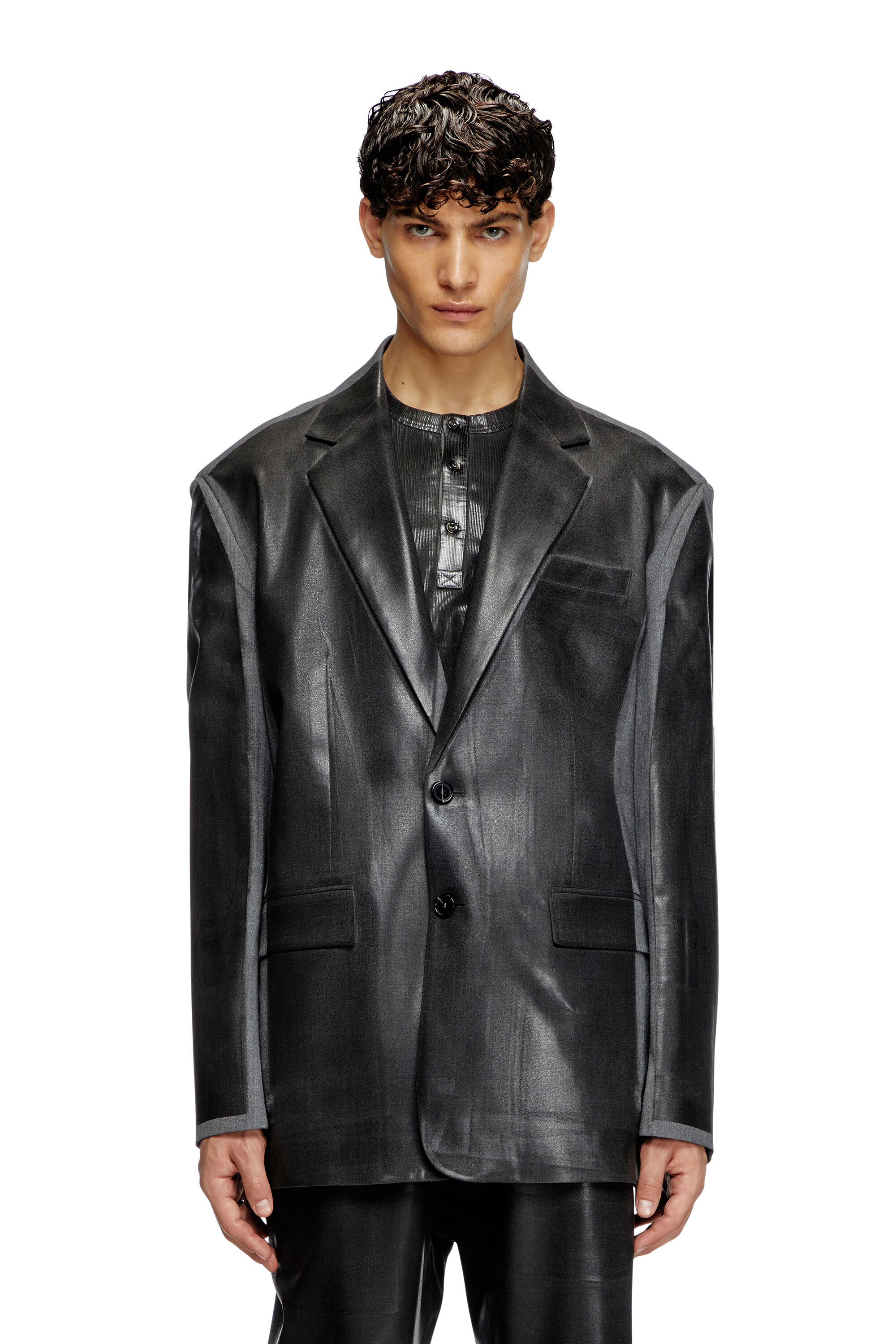 Diesel - J-OVER-DD, Unisex's Oversized blazer with coated front in ブラック - 3