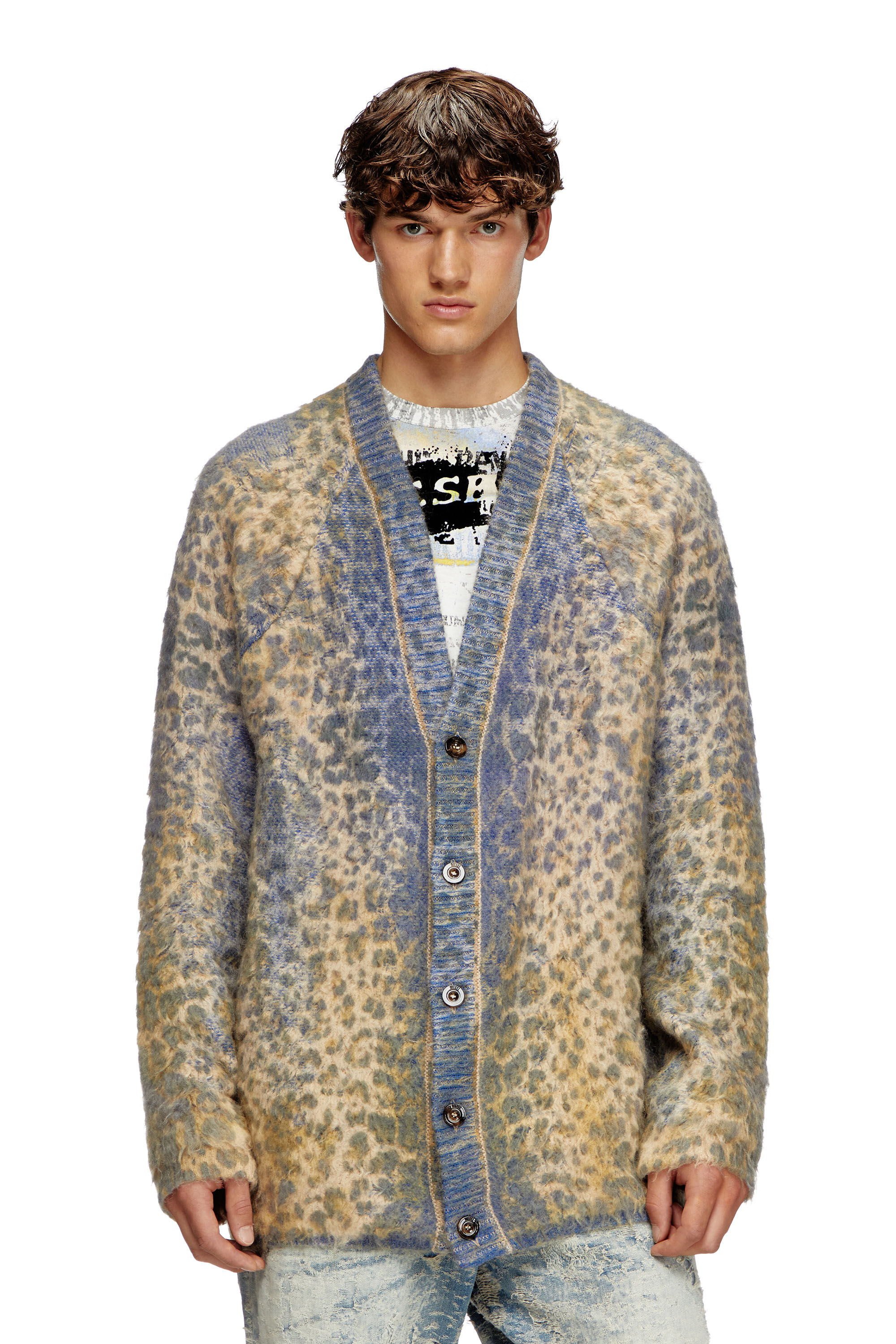 K-PENROS-A Leopard-print cardigan with sweat effects｜マルチカラー  