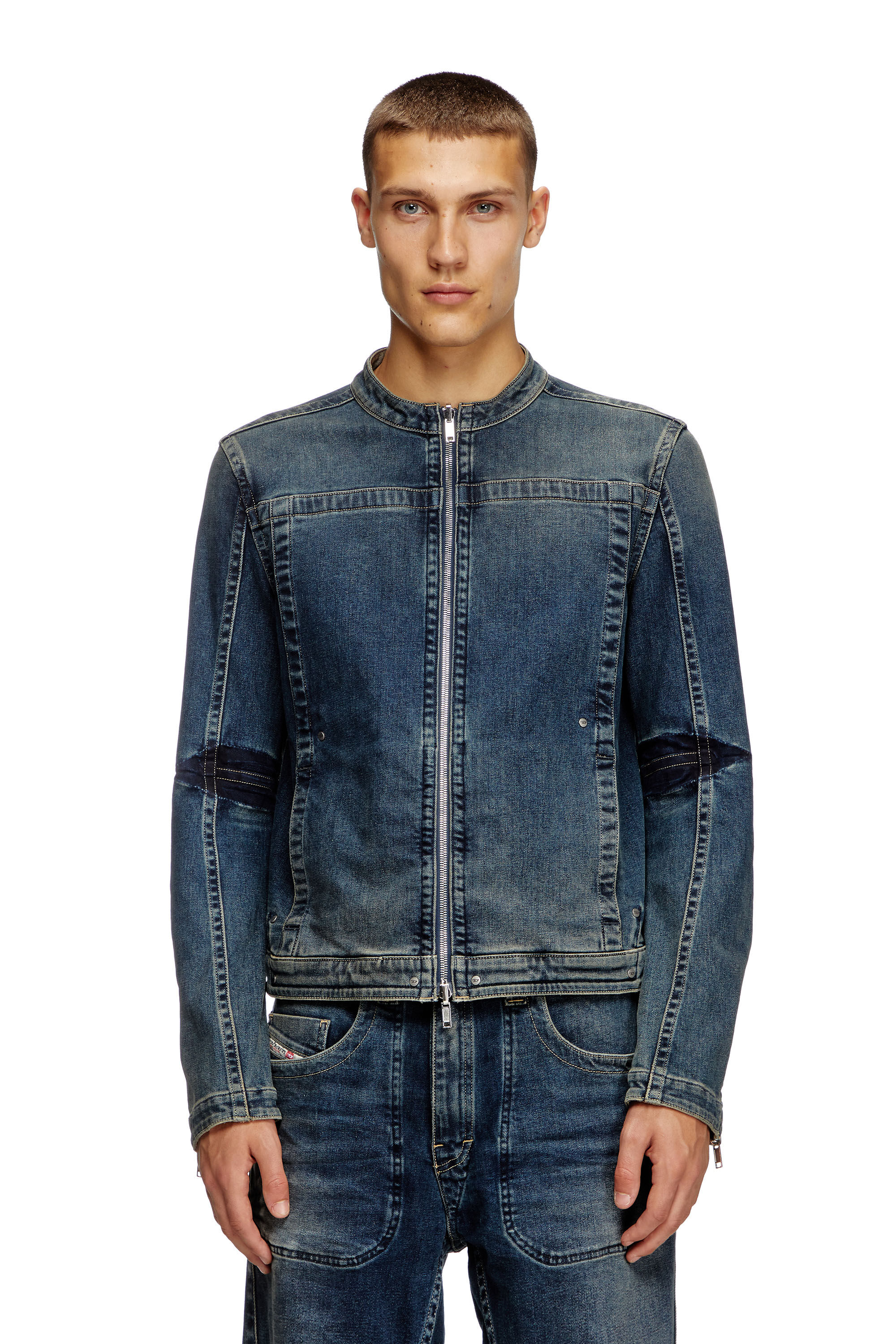 Diesel - D-GLORY-RE, Male's Moto jacket in Rehab denim in ダークブルー - 4