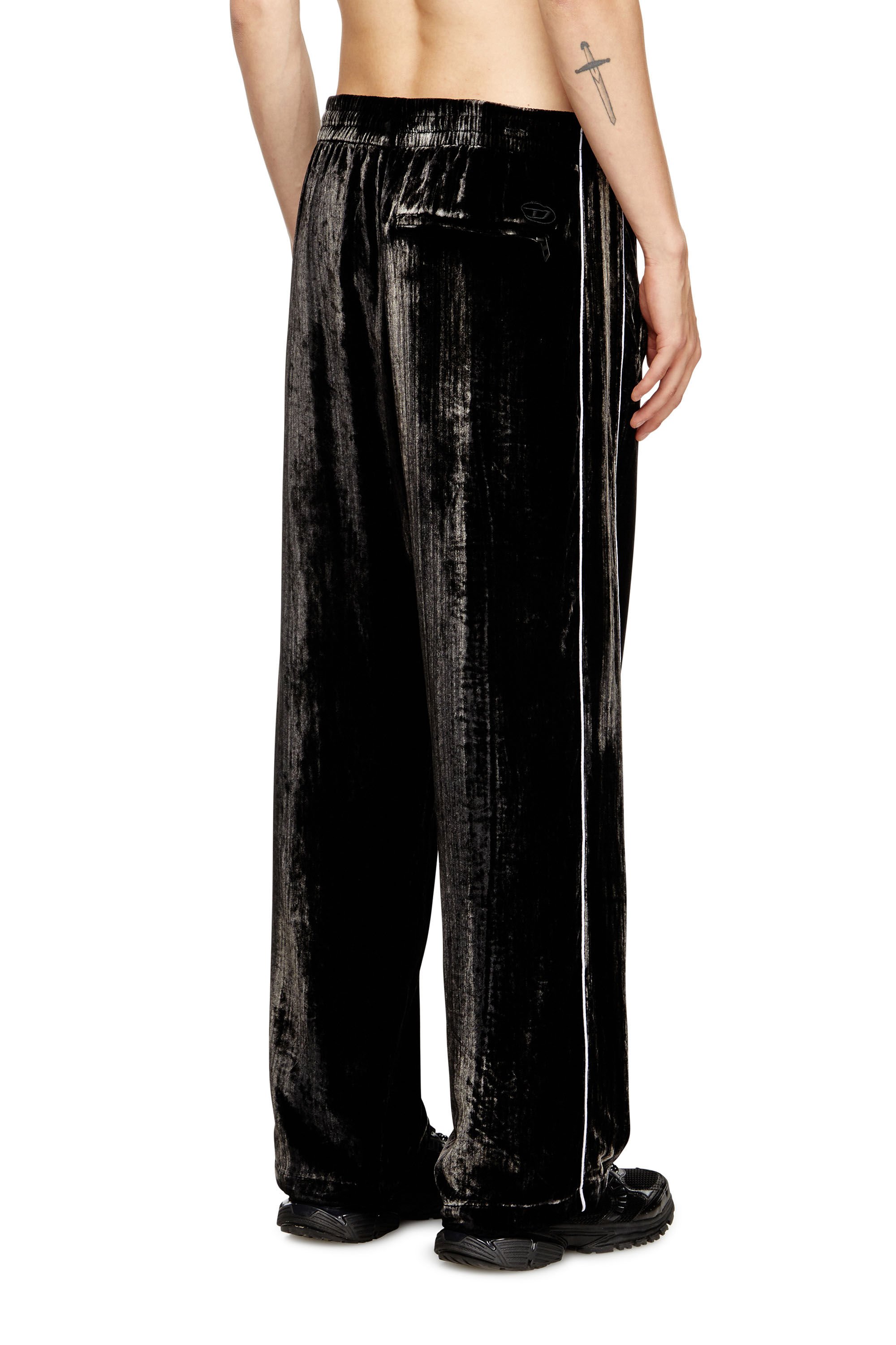 Diesel - P-HAY, Male's Track pants in treated velvet in ブラック/ホワイト - 2
