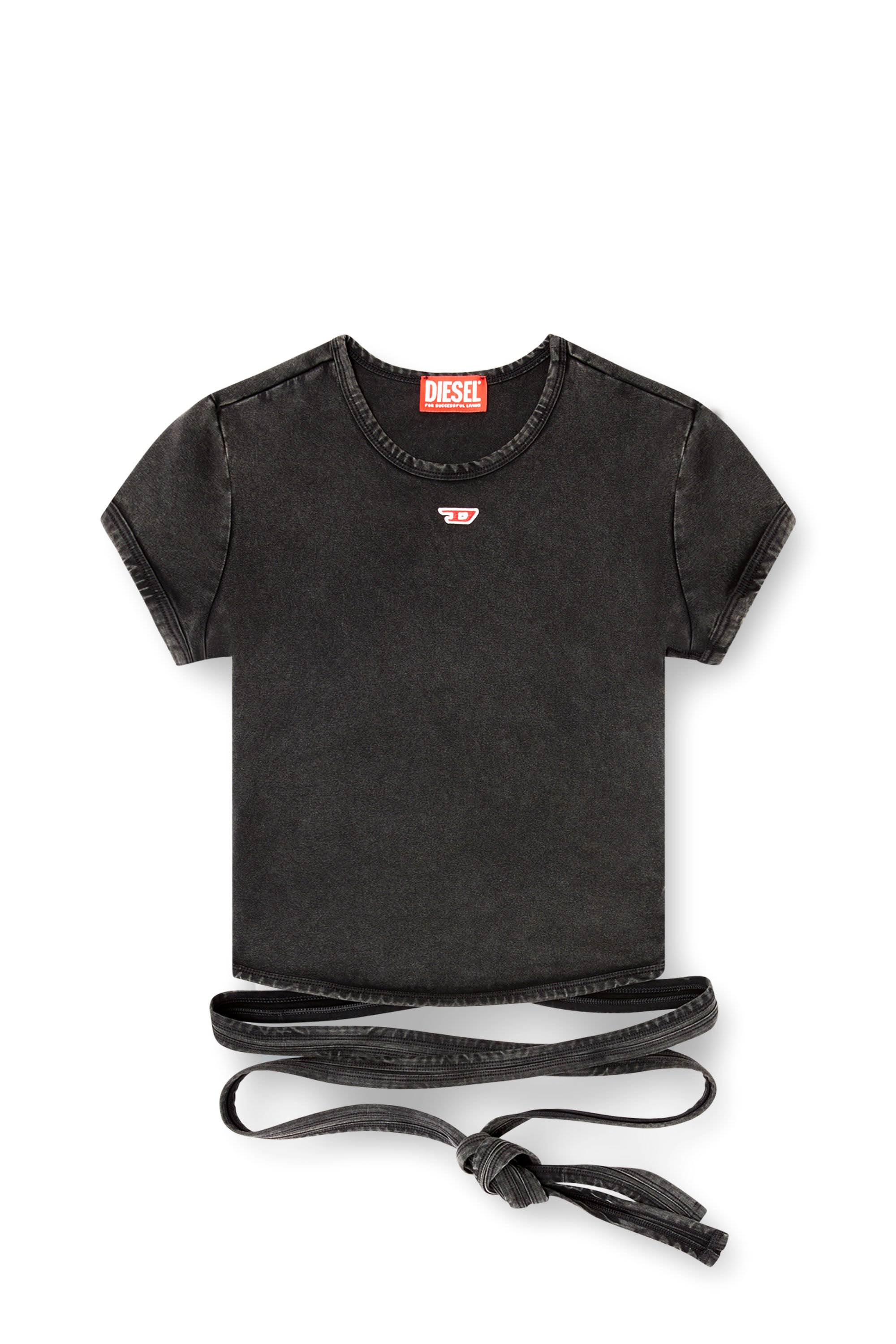 Diesel - T-BUNNY-TAIL-R1, Female's Denim-look T-shirt with wrap ties in ブラック - 2