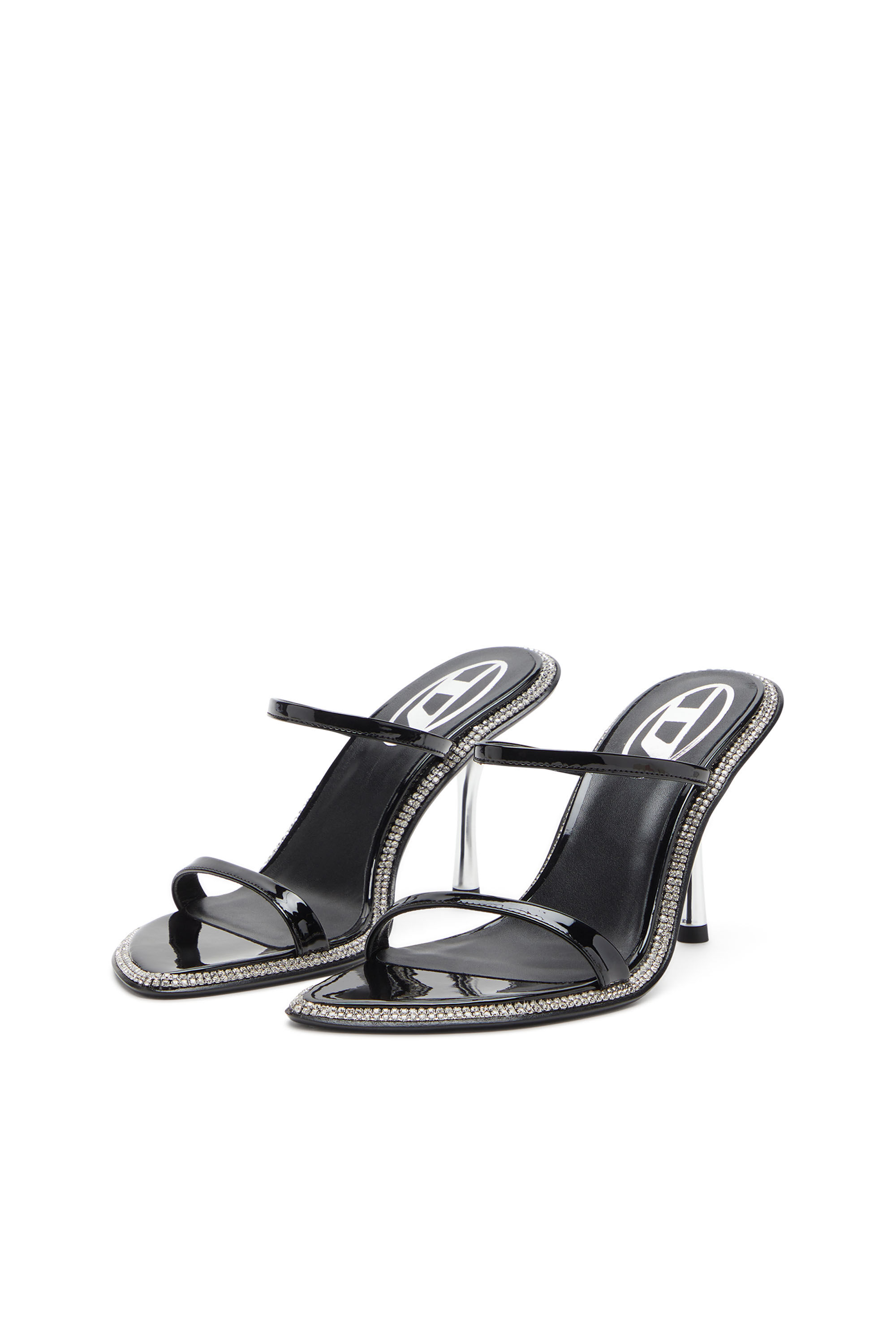 Diesel - D-HAVANNA SDL, Female's D-Havanna-Strappy patent mules with crystals in ブラック - 9