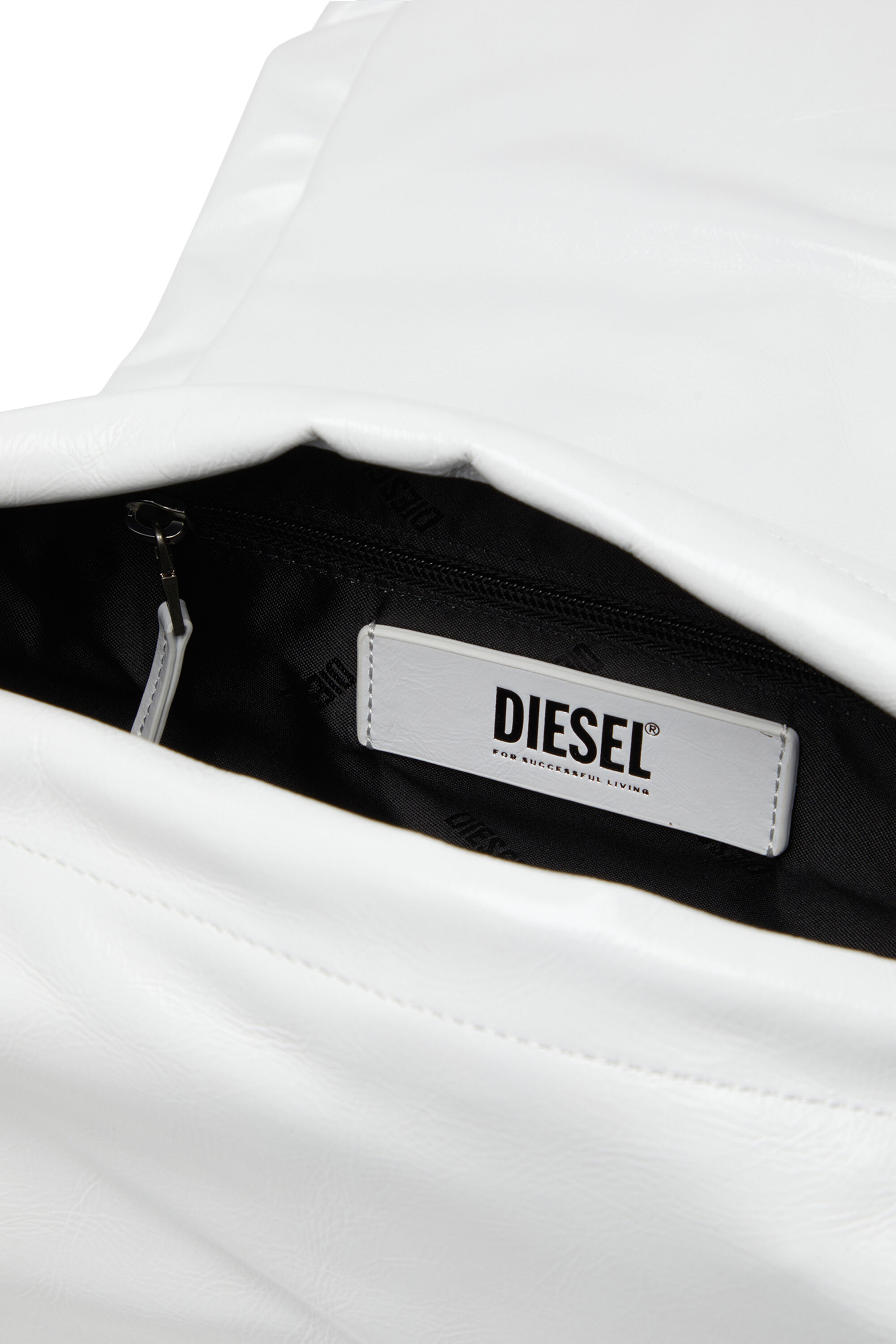 Diesel - SCRUNCH-D SHOULDER M, Female's Scrunch-D M-Shoulder bag in shiny leather in ホワイト - 5