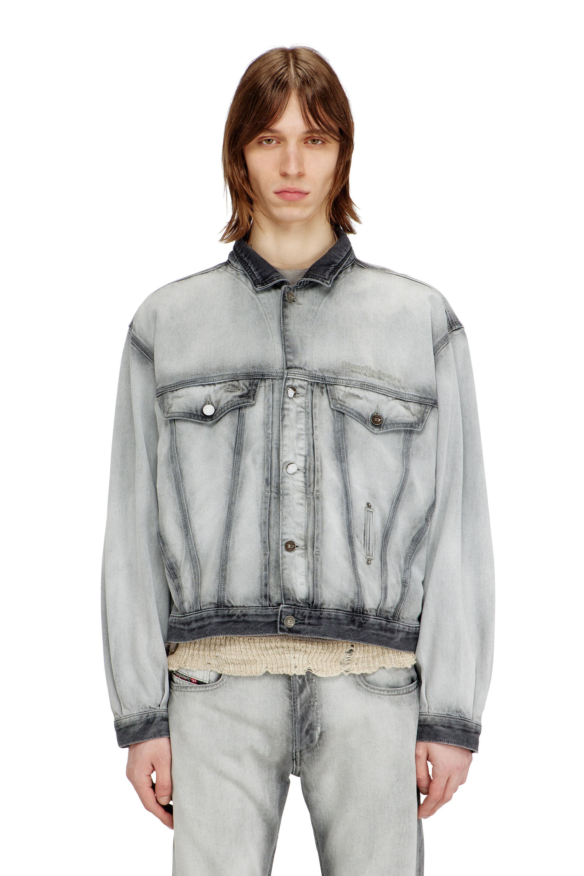 Diesel - D-DENVER-FSI, Unisex's Trucker jacket in soft skeleton denim in ライトグレー - 3