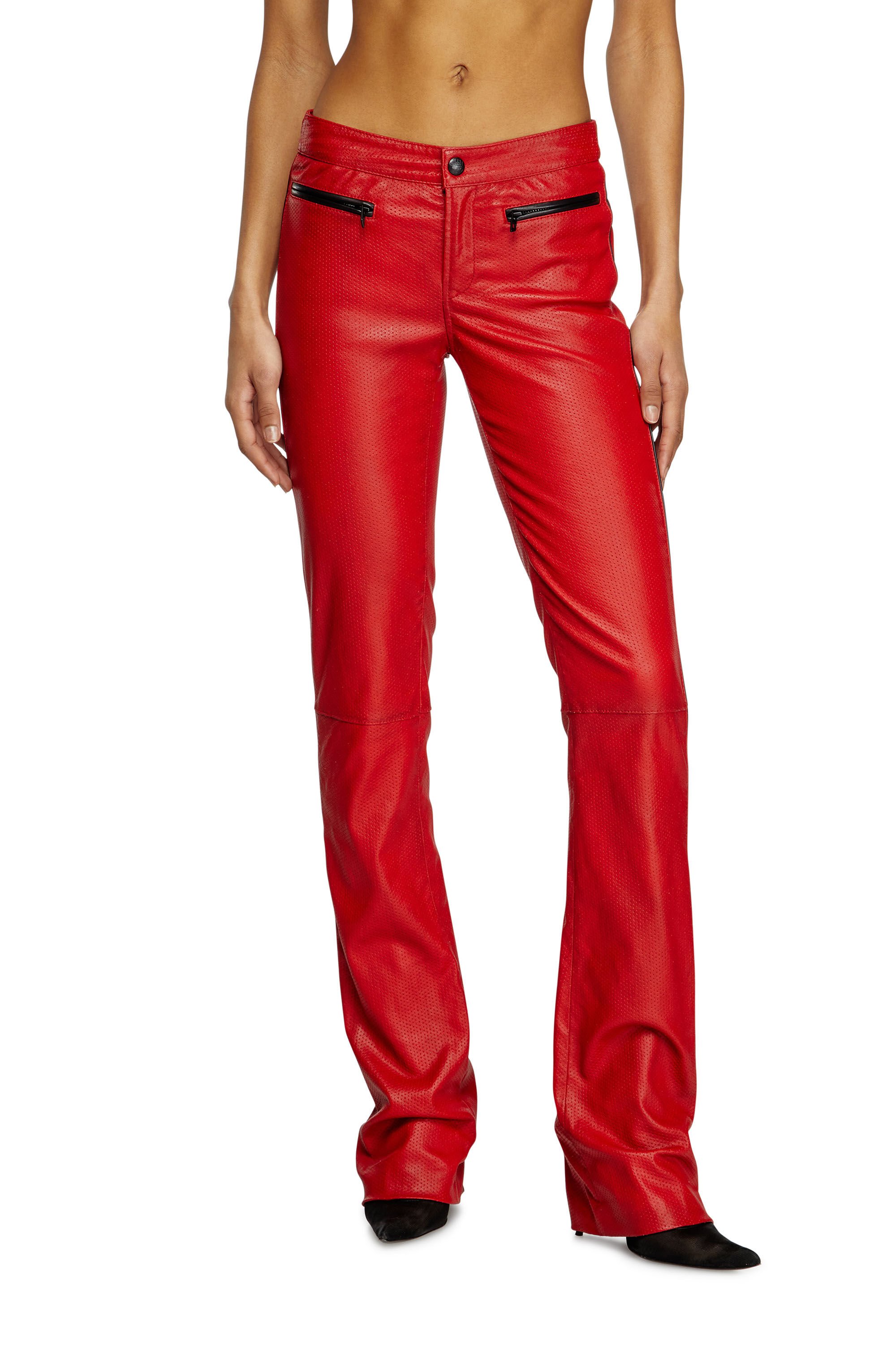 Diesel - L-INSEY, Female's Biker pants in perforated stretch leather in レッド - 3