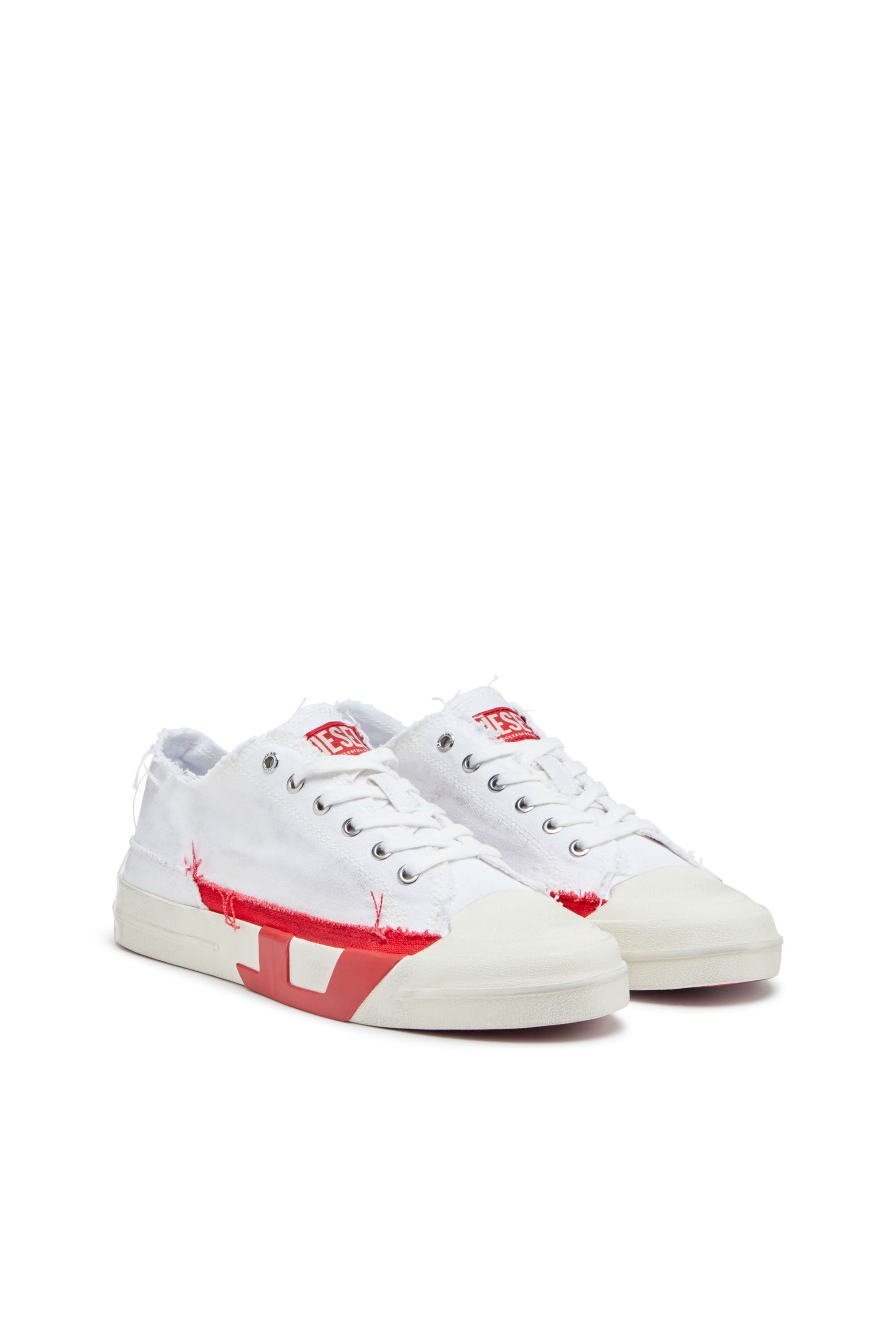 Diesel - S-D-VERSE LOW, Male's S-D-Verse-Dirty-effect canvas sneakers in ホワイト/レッド/ブルー - 3