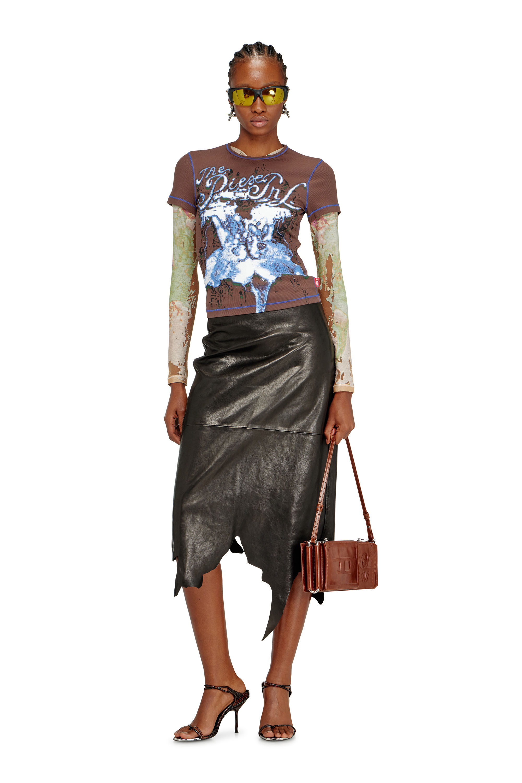 T-BRENDA Animalier-print t-shirt in rib stretch jersey｜ブラウン