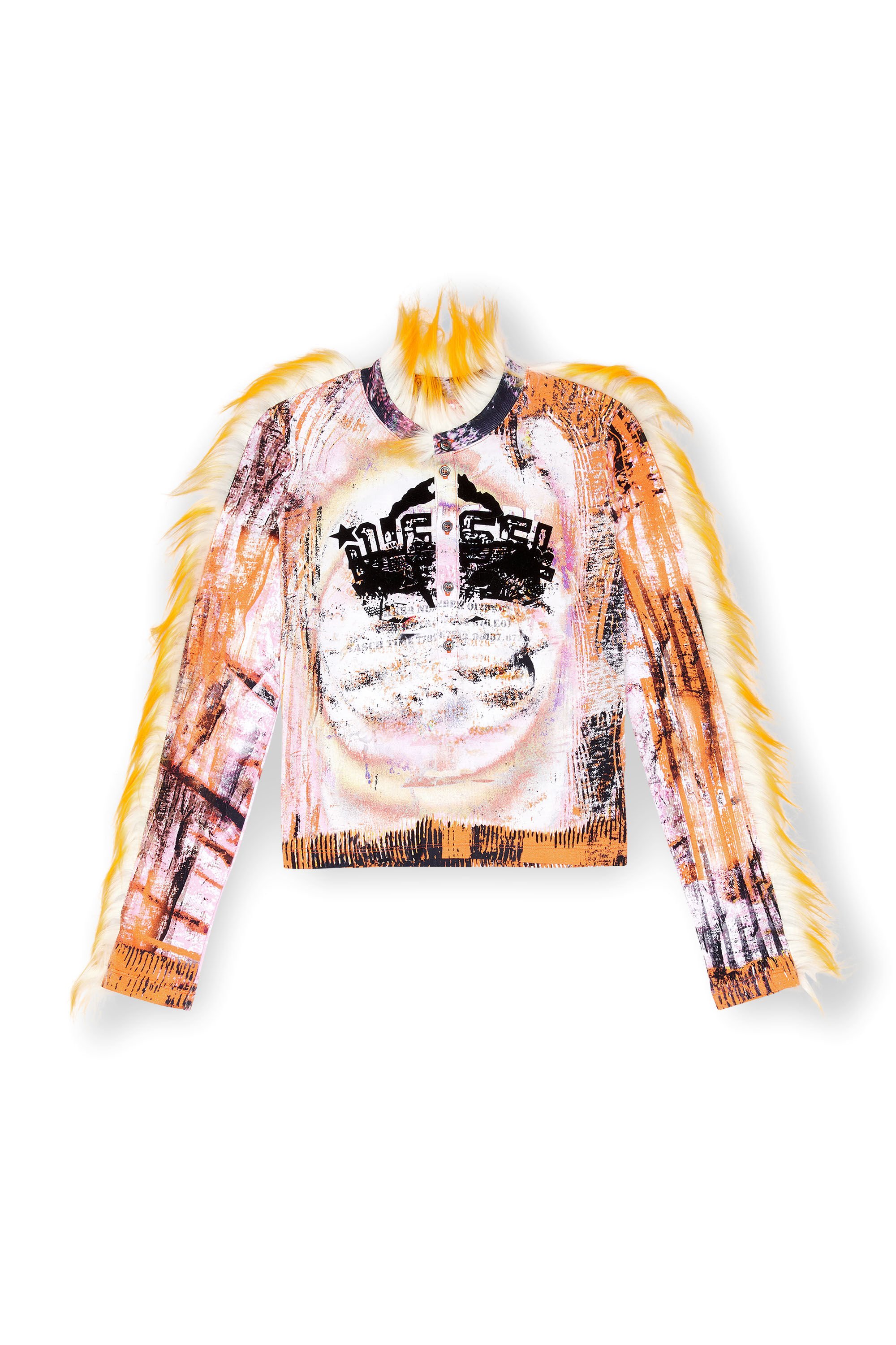 Diesel - T-ASTRIS, Female's Cropped Henley top with fuzzy trims in ホワイト/オレンジ - 2