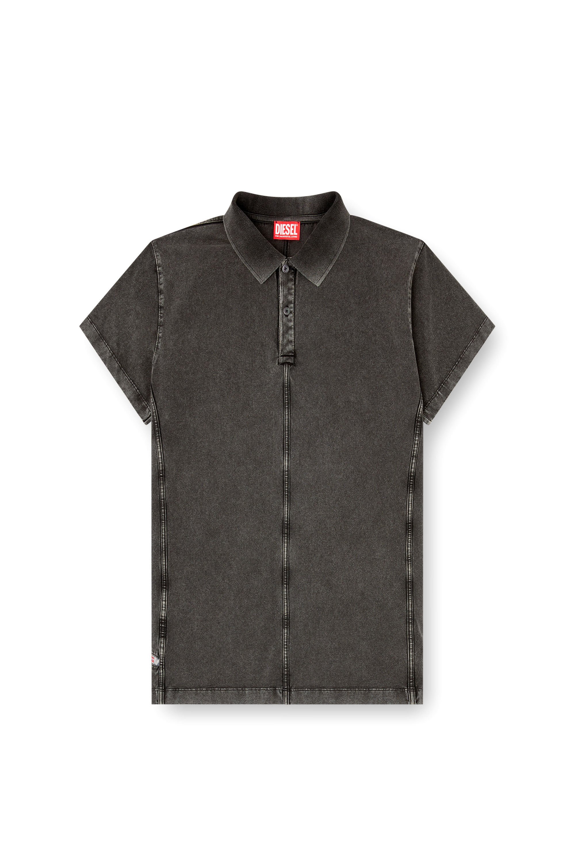 Diesel - T-NOMELY, Male's Polo shirt in denim-look jersey in ブラック - 2