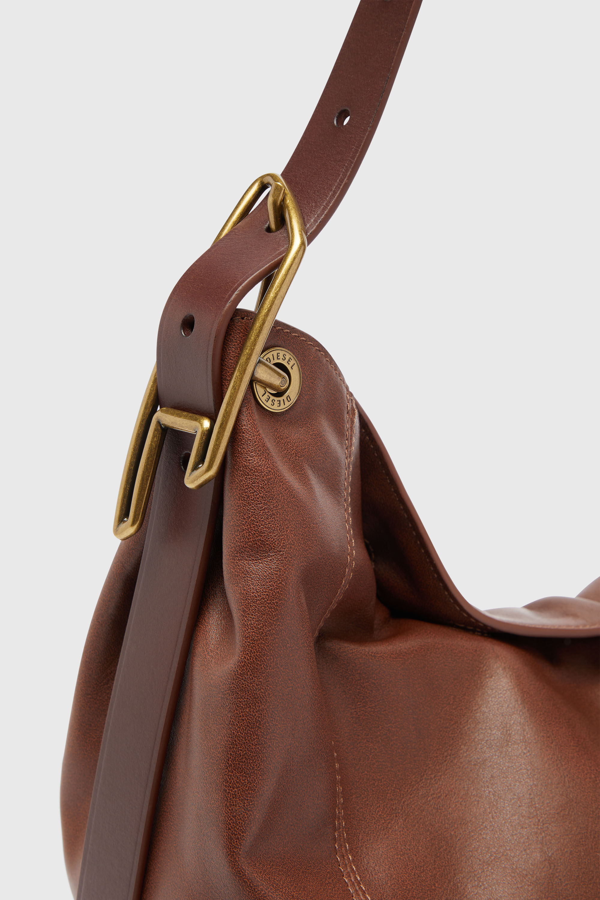 Diesel - D-LINE HOBO S, Female's D-Line-Shoulder bag in leather in ダークブラウン - 5
